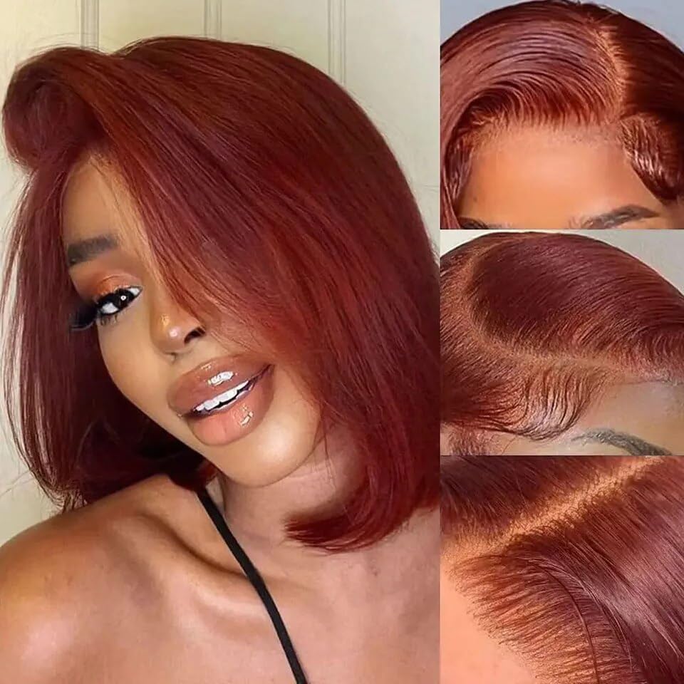 SUPSYOUSF 10 Inch Reddish Brown Short Bob Wig Human Hair 13x4 Lace Front Wigs Human Hair Pre Plucked with Baby Hair Glueless Bra