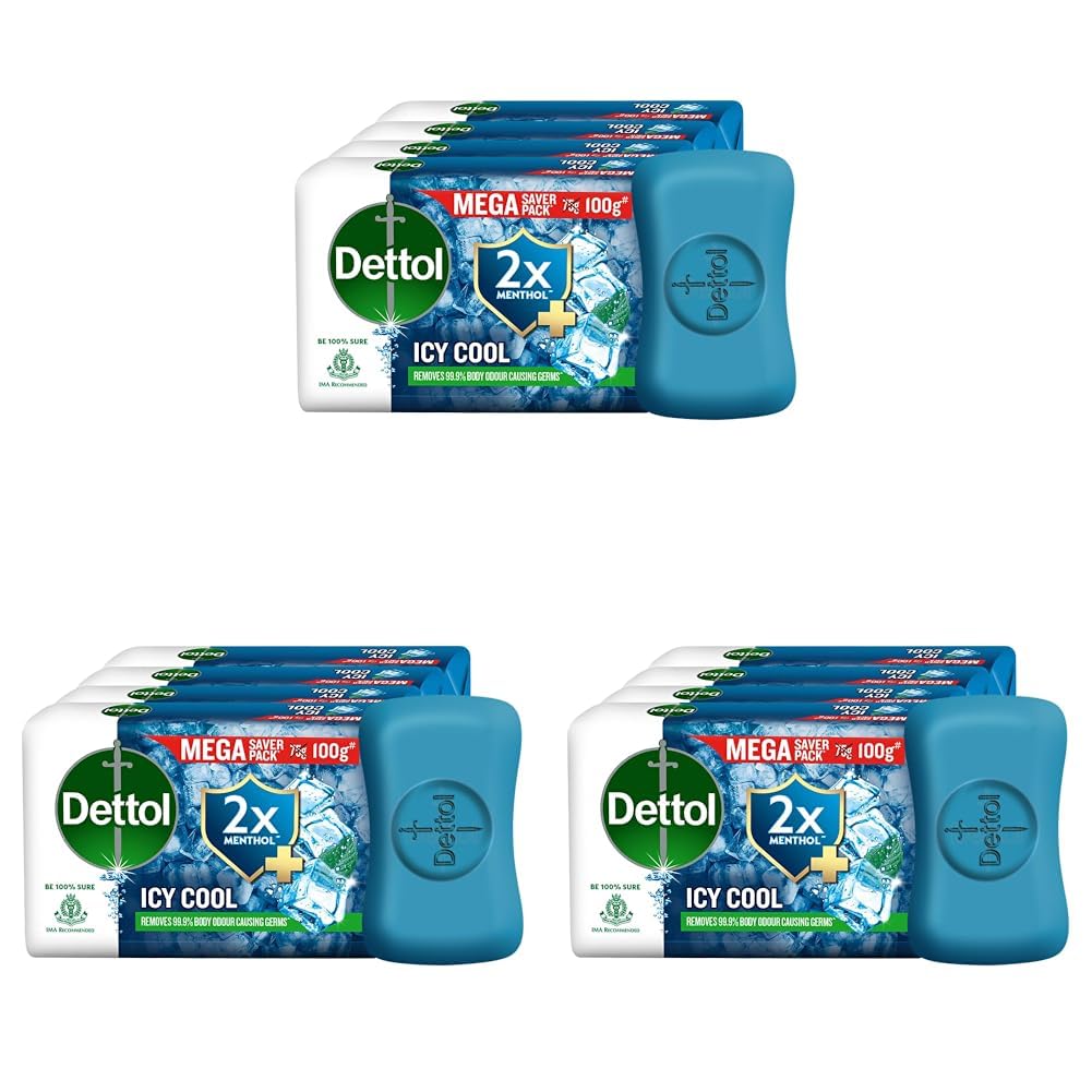 Dettol Icy Cool Bathing Soap Bar With 2X Menthol (400Gm), 100Gm - Pack Of 12