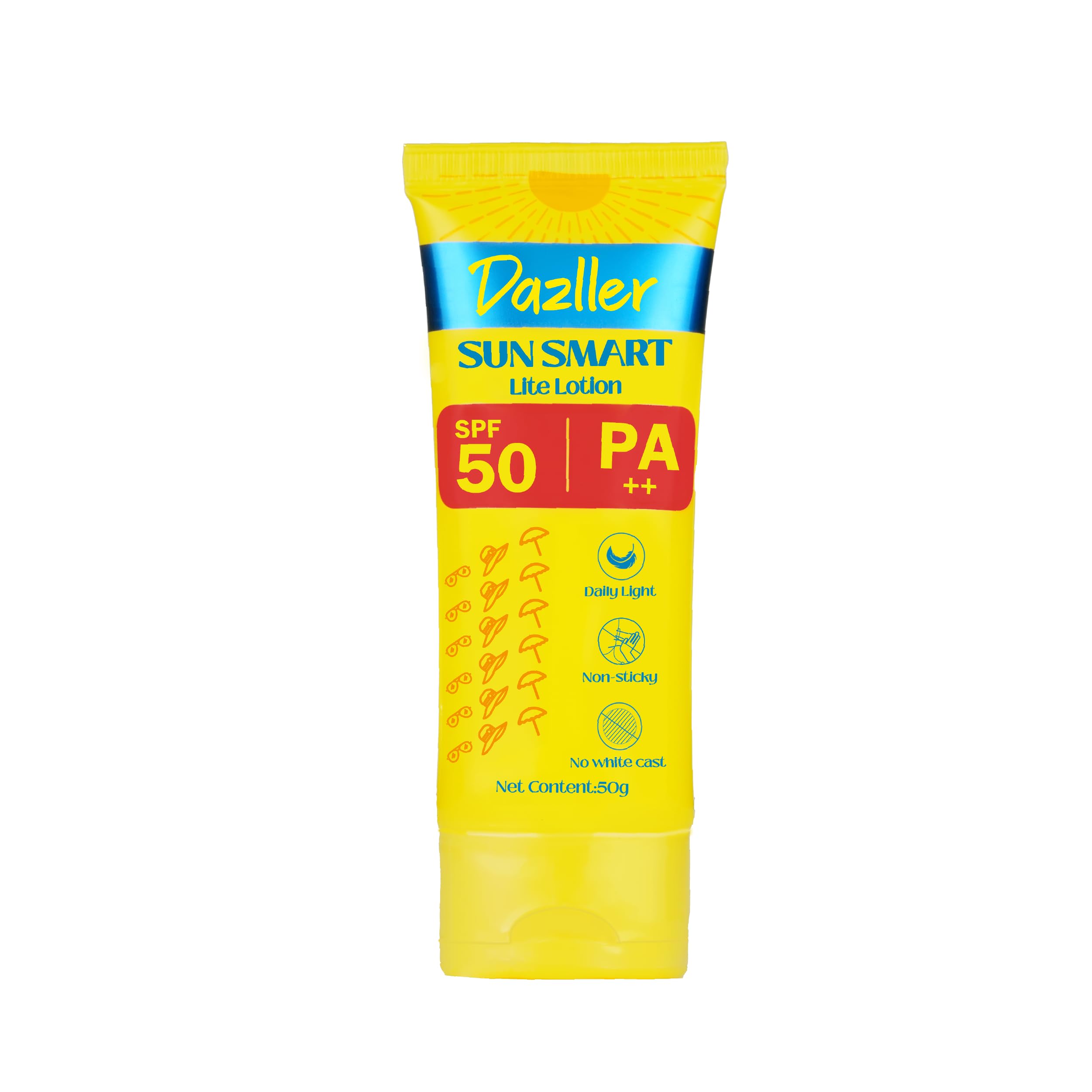 Dazller Sun Smart Lite Lotion, SPF50 PA++, velvety Lightweight, NonSticky, Flawless No White Cast, Sun Shield Sunscreen for Dai