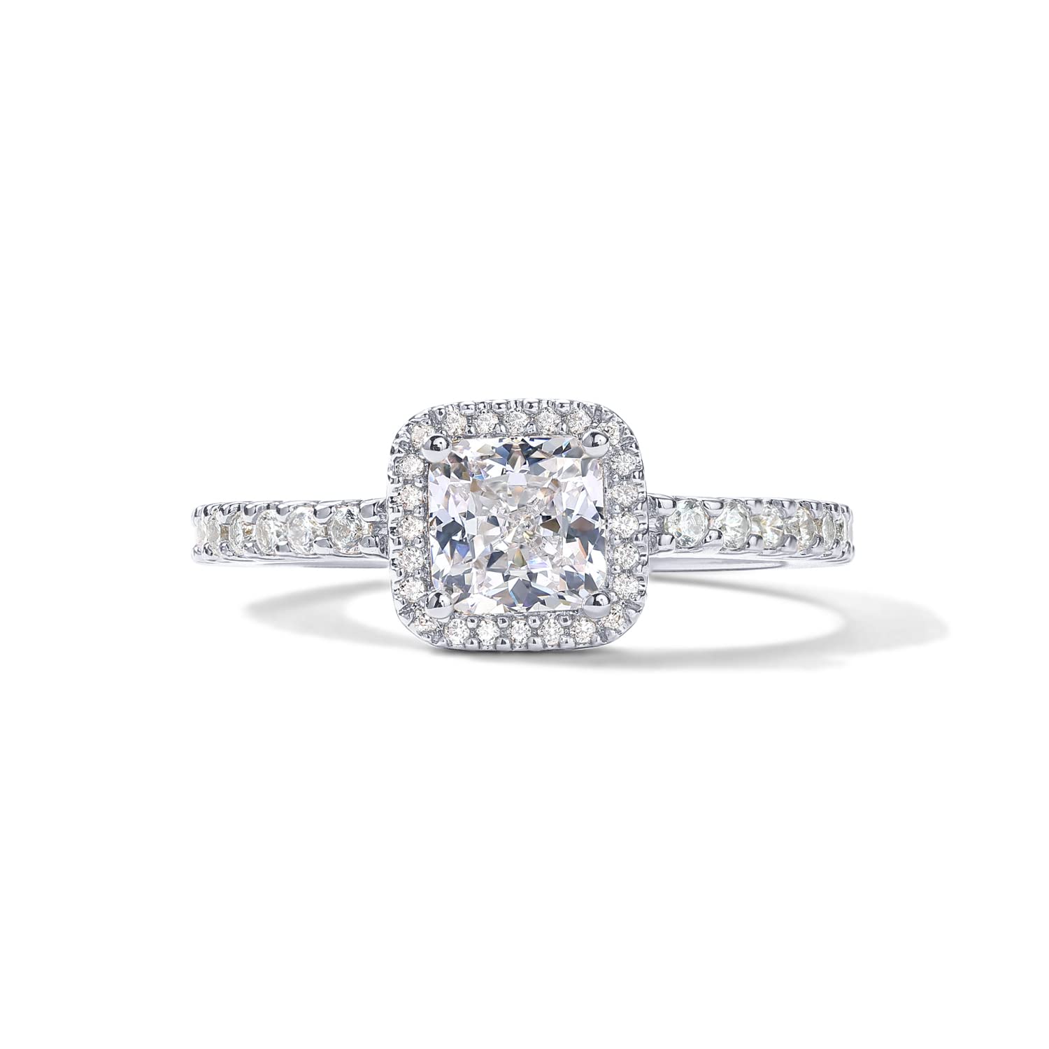 PAVOI 14K Gold Plated Square Halo Ring for Women | Promise Rings for Her (White Gold, 5)