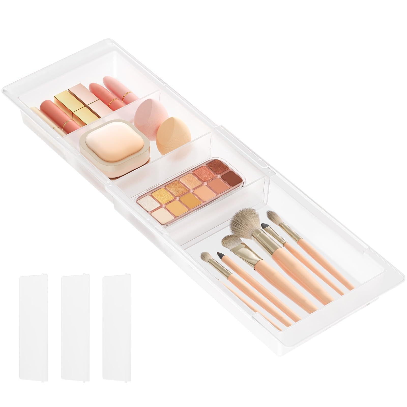 Lifewit Sliding Makeup Drawer Organizer Trays with Inserts, Extendable Hanging Desk Drawer Divider, 14-23 Long/1.8 High Plastic 