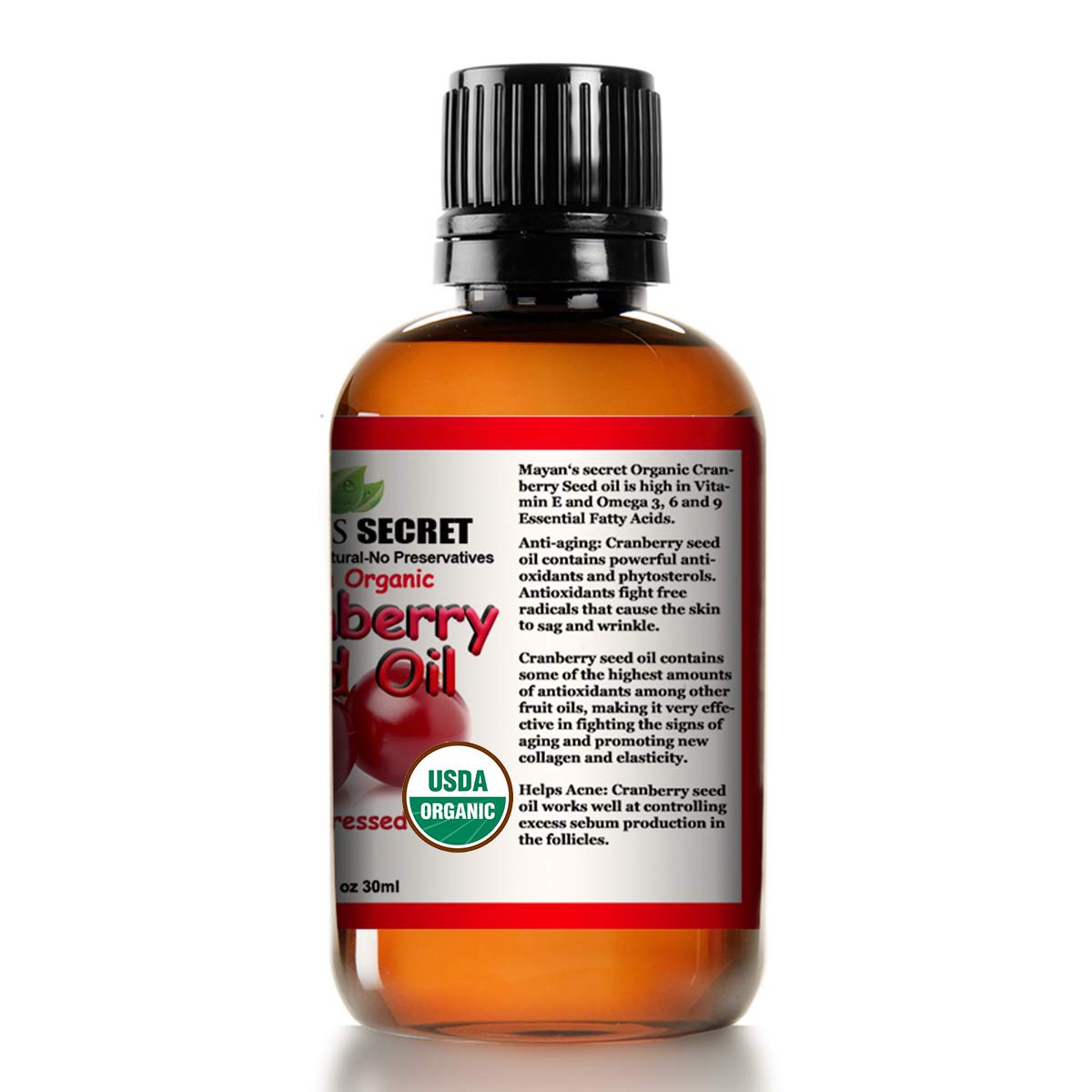 Cranberry Seed Oil - Virgin Organic USDA Certified Cold Pressed The Anti-Aging Skin Secret