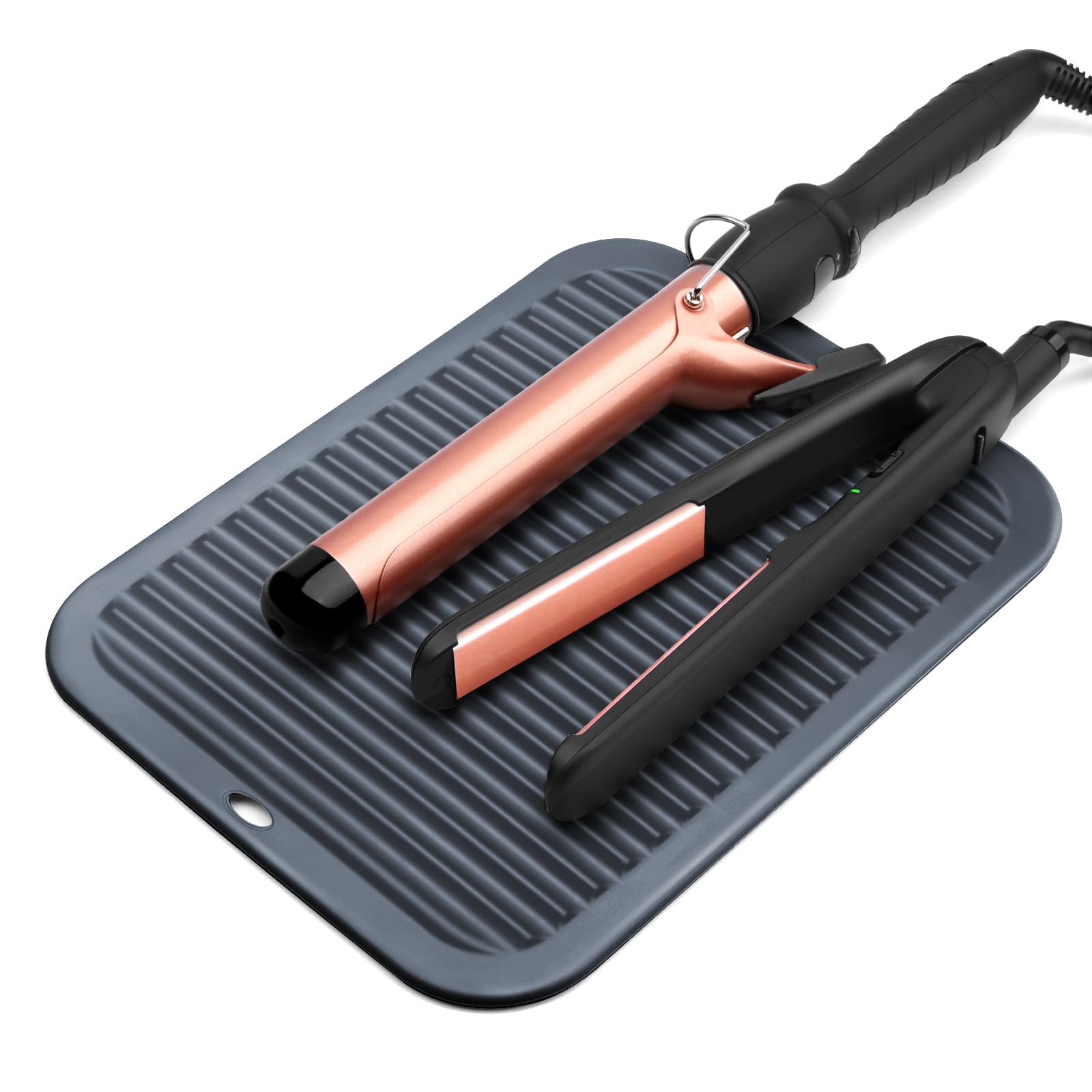 Larger Silicone Heat Resistant Styling Station Mat - Curling Iron Holder - Straightener Pad - Flat Iron Holder - Hot Tool Mat - 
