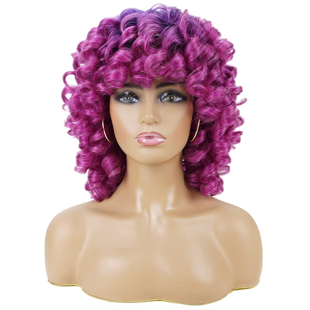 Andromeda Blue Purple Wigs For Women Soft Short Curly Wig With Bangs Heat Resistant Synthetic Fiber Hair Halloween Cosplay Wigs