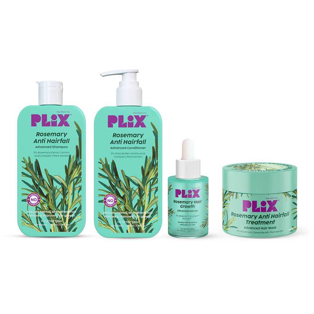 Plix  The Plant Fix | Rosemary Anti Hairfall Kit  Serum (30Ml), Shampoo (200Ml), Conditioner (200Ml) & Hair Mask (200G) | For 
