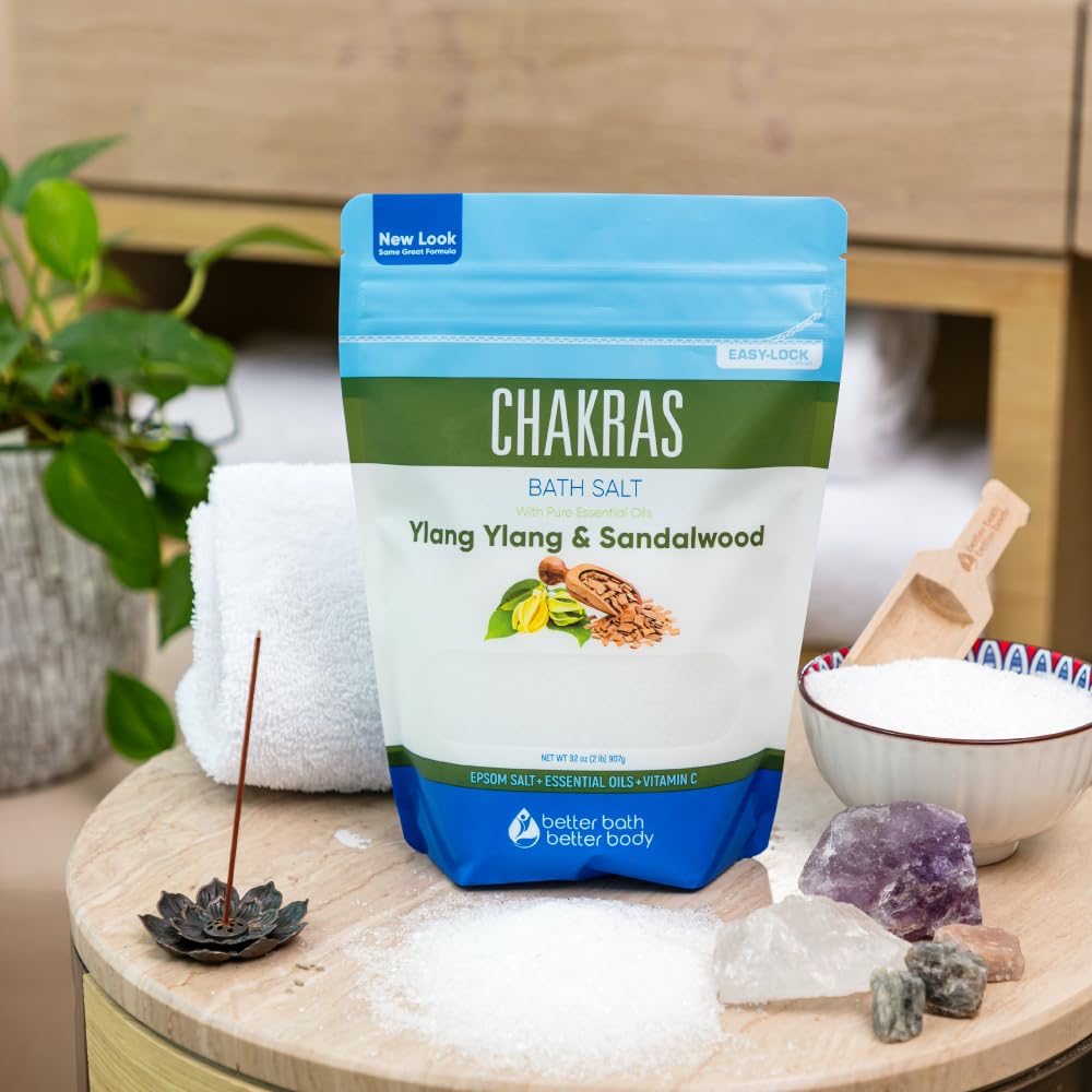Chakras Bath Salt 32 Ounces Epsom Salt With Natural Ylang Ylang, Sandalwood, Eucalyptus, Frankincense, Chamomile And Cinnamon Es