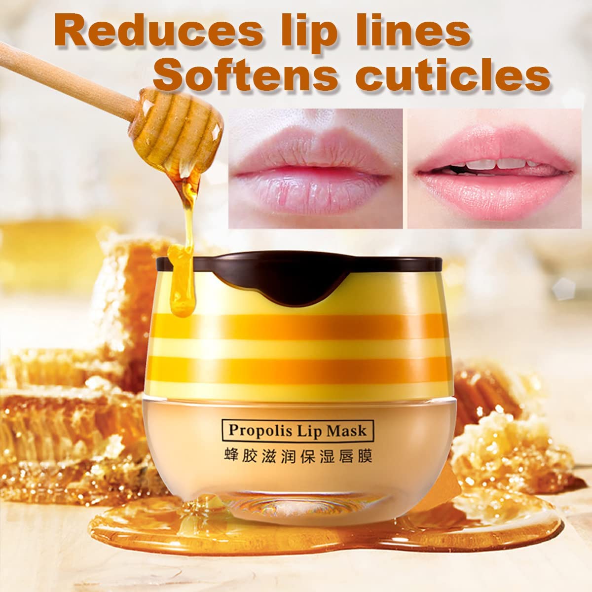 3PCS Honey Lip Balm, Vitamin E Moisturizing Propolis Sleeping Lip Mask, Effective Reduces Lip Lines Prevention Dry and Cracked L