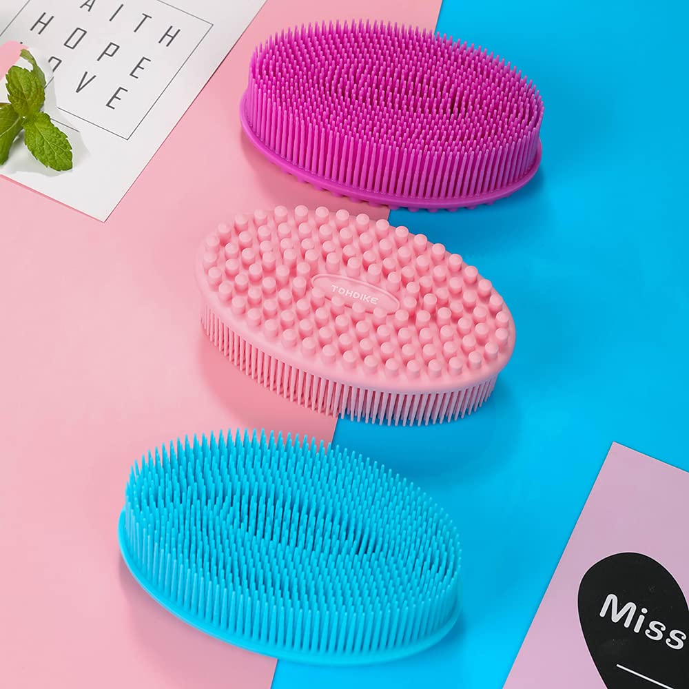 Tdhdike Silicone Body Scrubber Loofah - Set Of 3 Soft Exfoliating Body Bath Shower Scrubber Loofah Brush For Sensitive Kids Wome