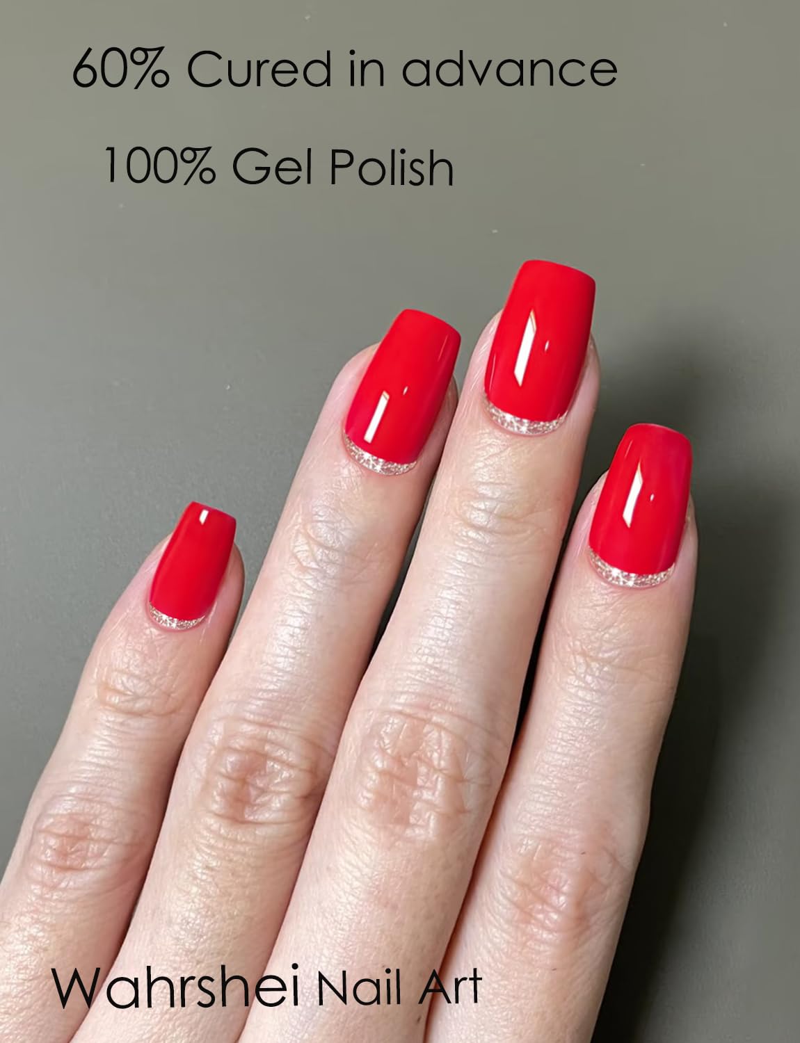 Semi Cured Gel Nail Strips, 20Pcs Gel Nail Stickers Uv, Semi Cured Gel Nail Wraps For Home Nails Diy (Red Glitter)