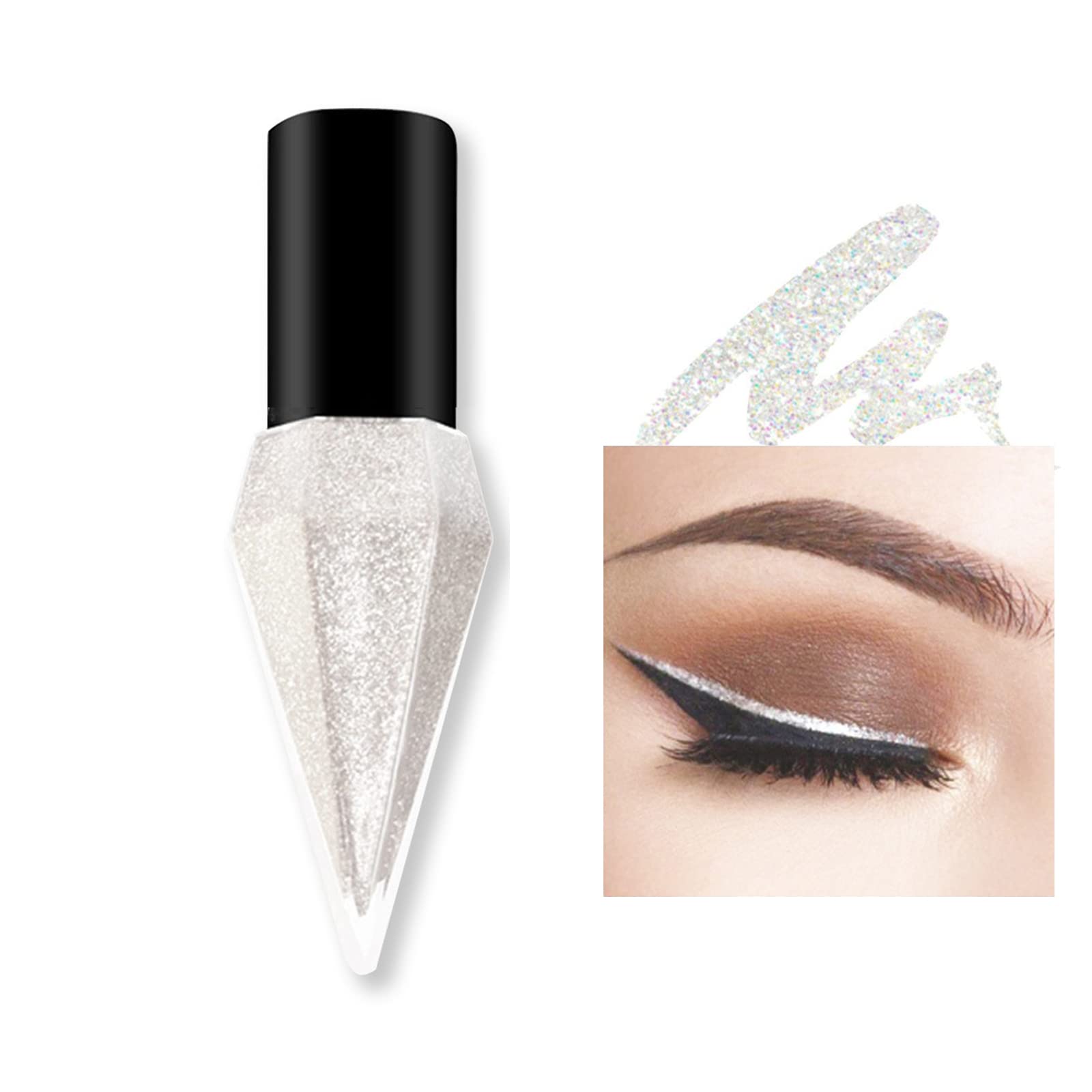 Rosarden Liquid Glitter Eyeliner, Metallic Shimmer White Diamond Eye Liner Stick, Waterproof Long Lasting Quick Drying High Pigm