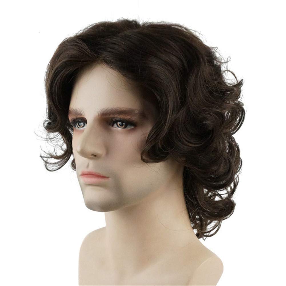 Lydell Long Curly Wavy Synthetic Men Wigs With Bangs For Men Brown
