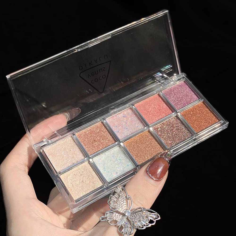 Go Ho 10 Colors Eyeshadow Palette,All Glitter Eyeshadow Korean Makeup,High Pigmented Shades,Shinning Diamond Looking,Waterproof
