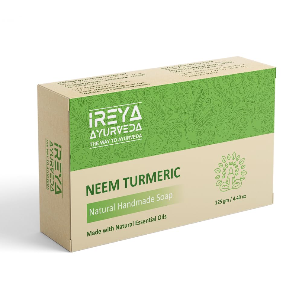 Neem Turmeric Soap - 125 g (4.41 oz) - Ayurvedic Natural cleansing soap Free from Parabens, SLS and Gluten Free, Vegan, Handmade