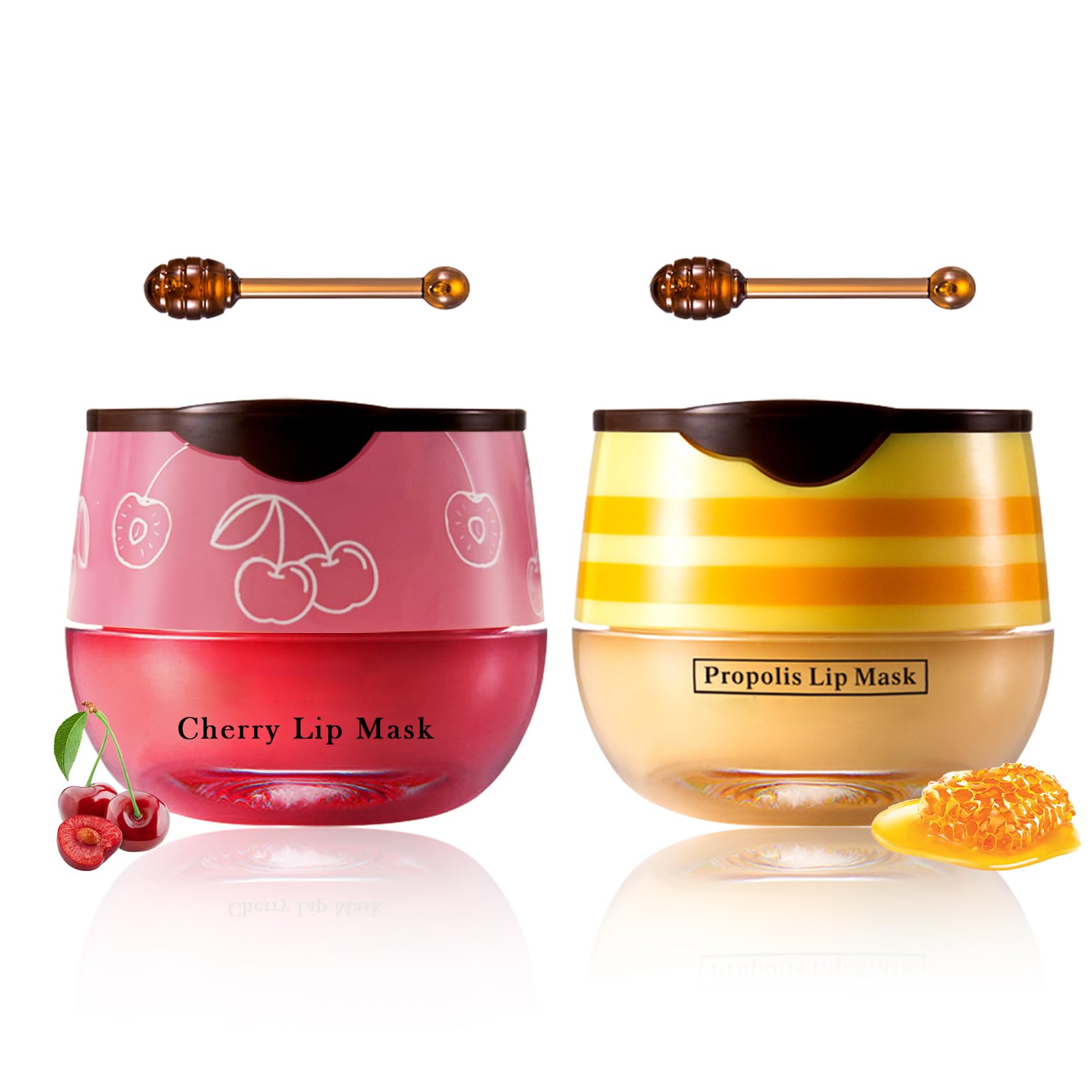 XINGXYUEL 2PCS Bee Lip Balm Honey Pot Cherry Honey Lip Balm Sleeping Lip Mask Silky Hydrating Bee Lip Balm Honey Lip Mask Overni