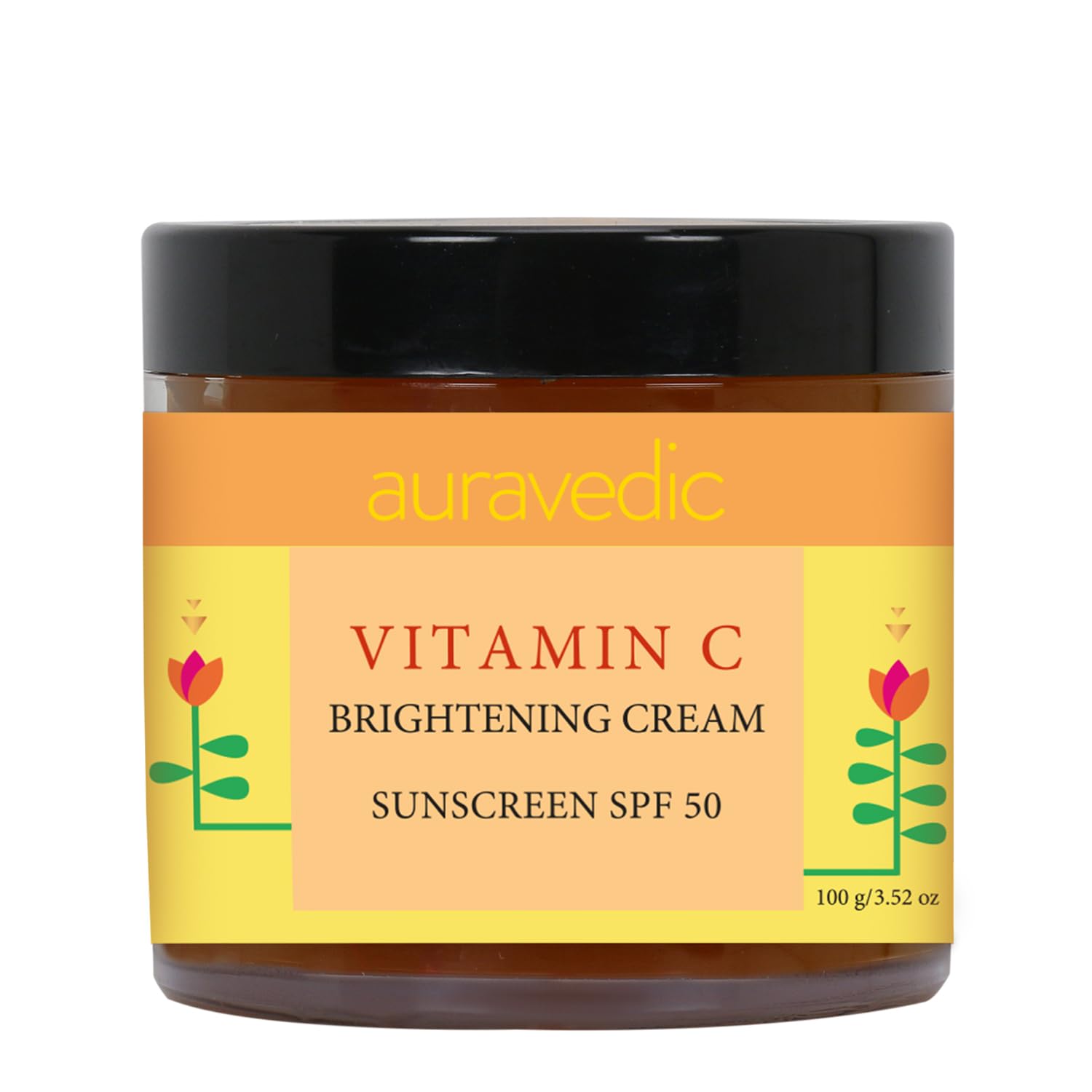 Auravedic Vitamin C Face Cream with SPF 50 | Reduces Sun Damage & Revives Dull Skin | Organic Hydration | Argan & Avocado Oil In