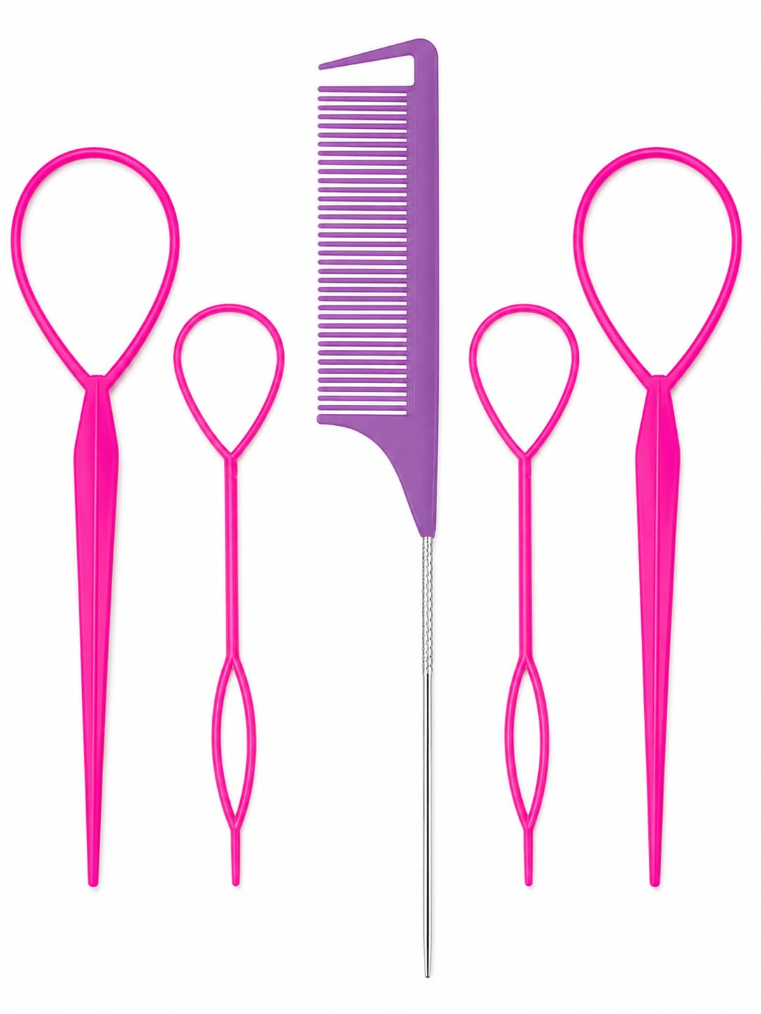 5 Piece Hair Braiding Tools Set with Rat Tail Comb and Topsy Tail