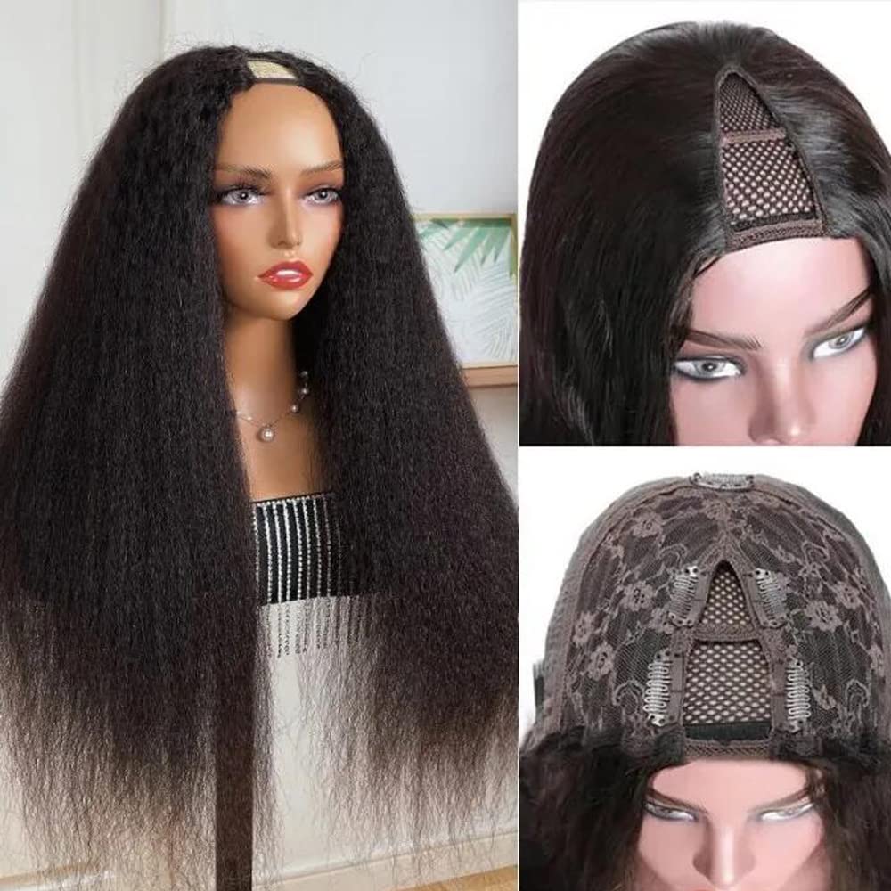 UNICE Kinky Straight V Part Wig - 18 Inch Human Hair, Glueless, Natural Color, Beginner Friendly, Clips In, 150% Density