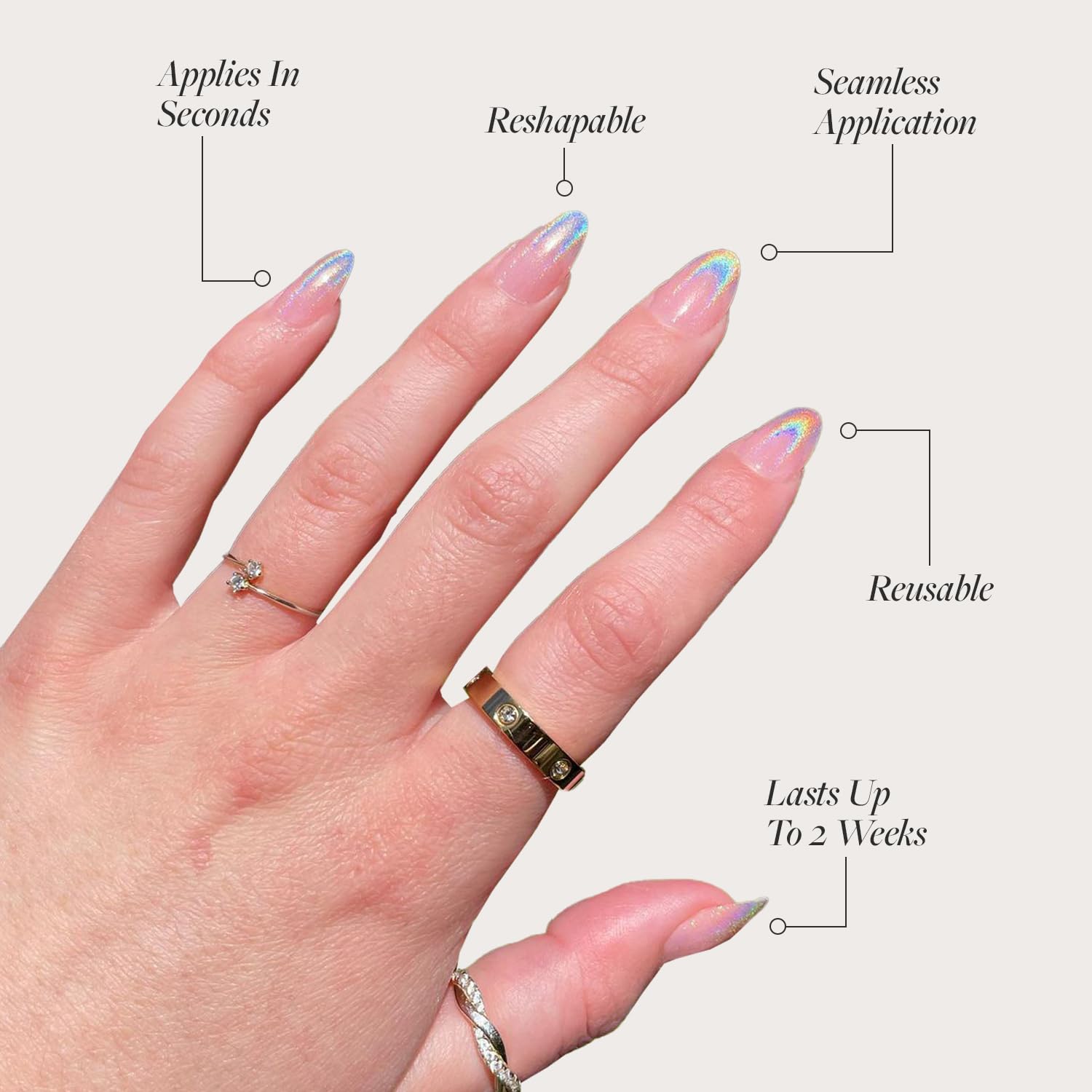 Glamnetic Press On Nails - Winter Storm | Semi-Transparent Short Almond Nails, Reusable | 15 Sizes - 30 Nail Kit