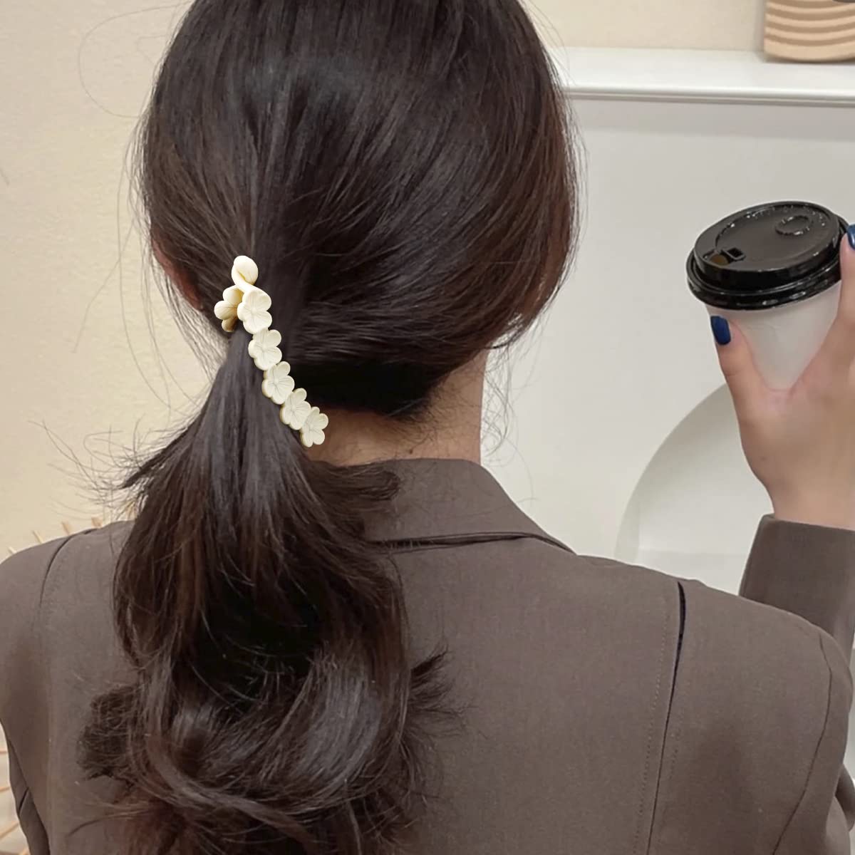 Hapdoo Matte Flower Banana Hair Clips - 6Pcs Strong Hold Hair Accessories For Women And Girls, Suitable For Ponytails, Buns, And