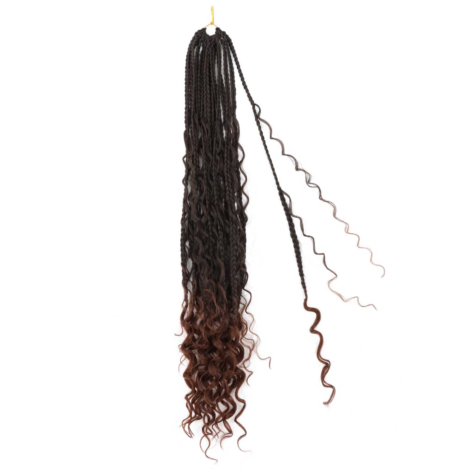 LMZIM 24 Inch 8 Packs Boho Box Braids Crochet Hair Bohemian Crochet Box Braids with Curly Ends Messy Pre-looped Hippie Braids Br