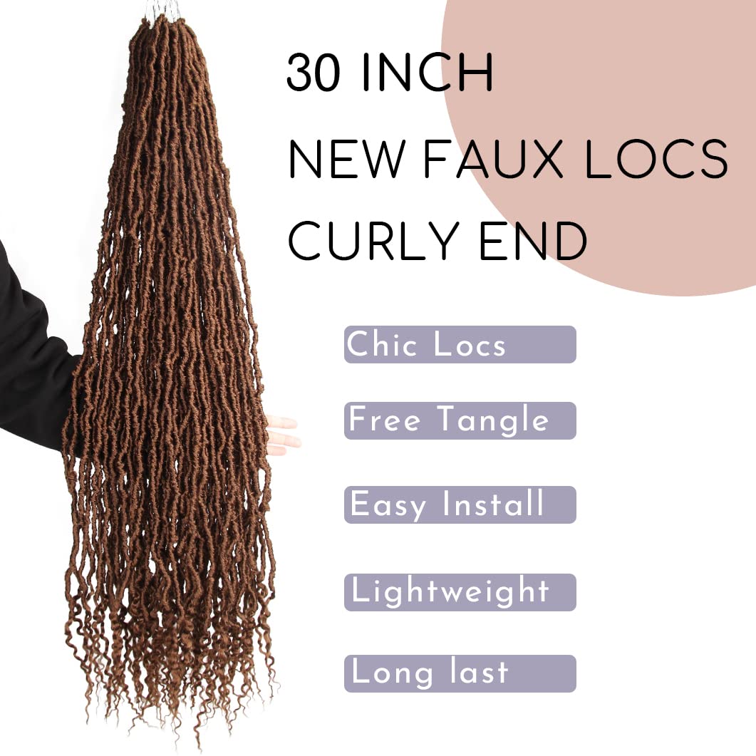 BOHOBABE 30 Inch New Faux Locs With Curly End 6 Packs Soft Locs Crochet Hair 72 Strands Long Natural Crochet Braids (6Packs,27#)