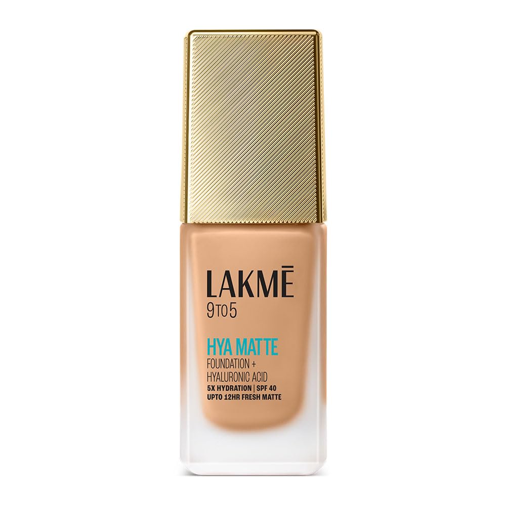 Lakm 9To5 Hya Matte Foundation + Hyaluronic Acid Warm Wood - 25Ml, Full Coverage Liquid For All Skin Type