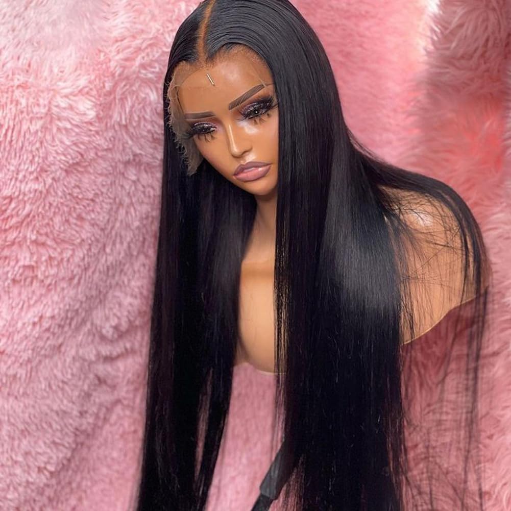 Beeos 13X6 Hd Lace Frontal Wig Straight Human Hair Wigs 250% Density Pre-Plucked Hairline Bleached Knots 0.10Mm Ultra Thin Invis