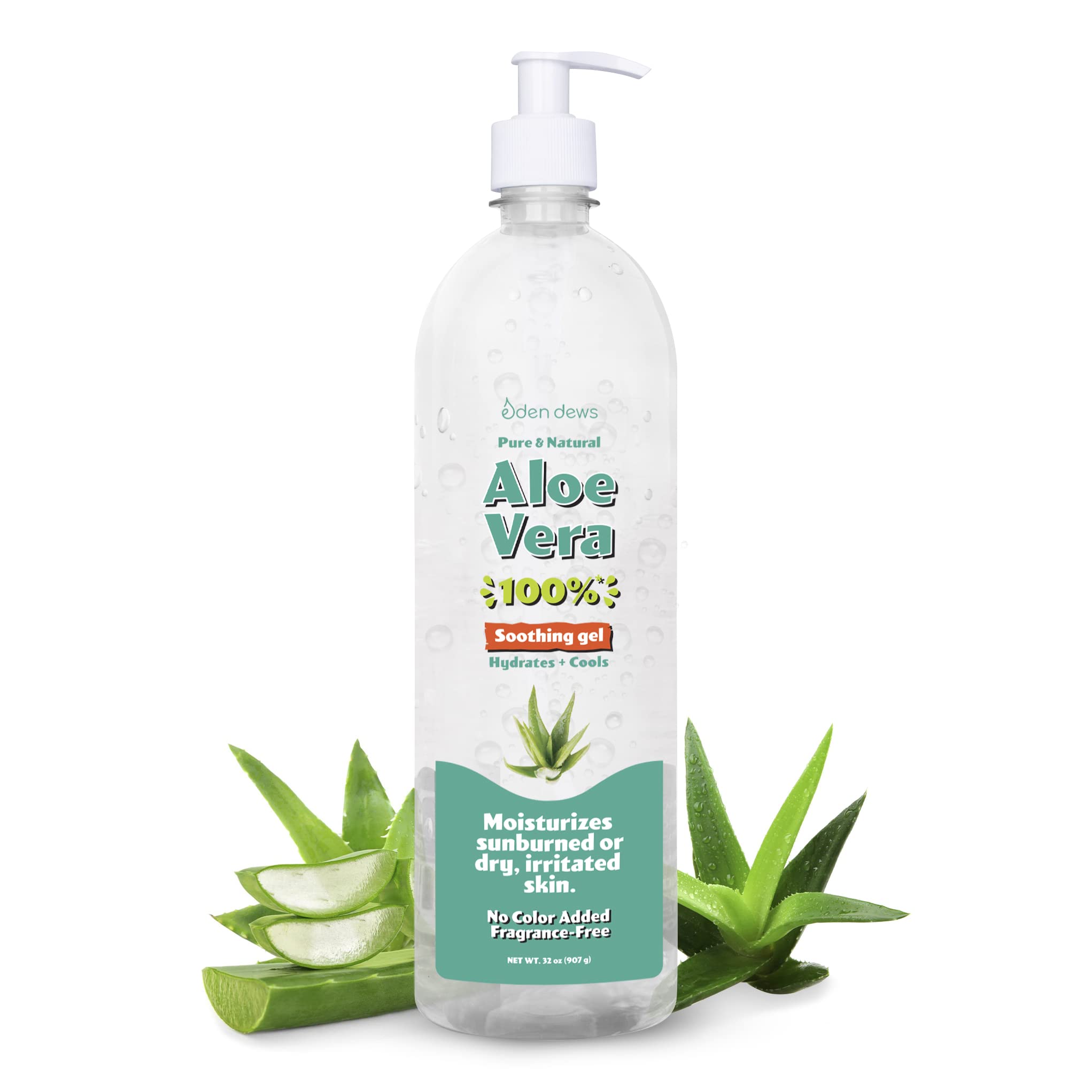 Eden Dews Aloe Vera Gel for Skin - 100% Pure & Natural Organic, Moisturizing, Face Skin & Hair Care, Sun Burn Relief, Hydrating 