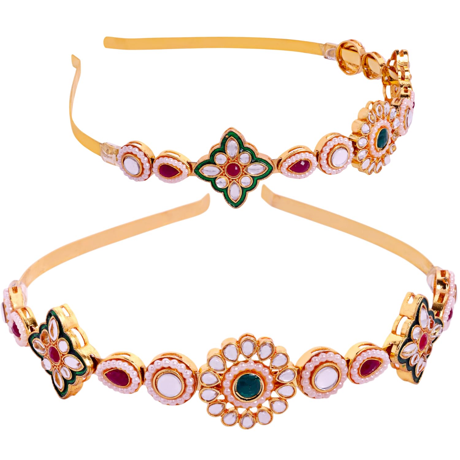 Gratihive Kundan Hairband Matha Patti For Women | Green Stone Head Band | Traditional Hairband Hair Accessories Without Maang Ti