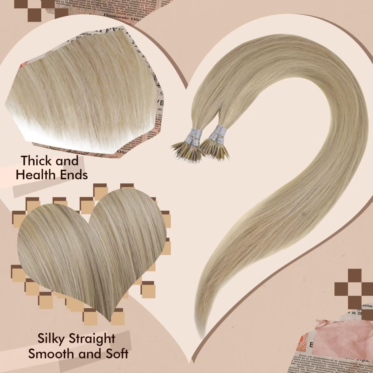 Hetto Nano Link Hair Extensions Human Hair #17/23 Ash Blonde Mixed Medium Blonde Nano Beads Human Hair Extensions 18 Inch Real H