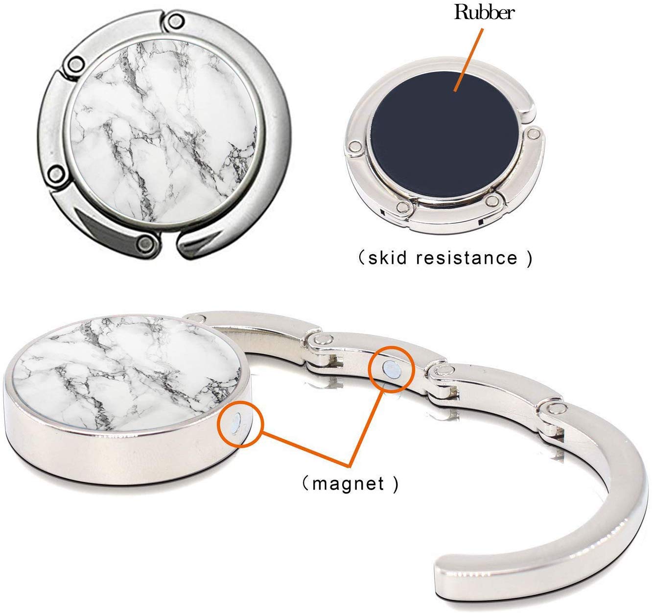 Foldable Purse Hook Womens Bag Table Hanger Collection Desk Hooks for Purse (2pack W-OP Marble Hook)
