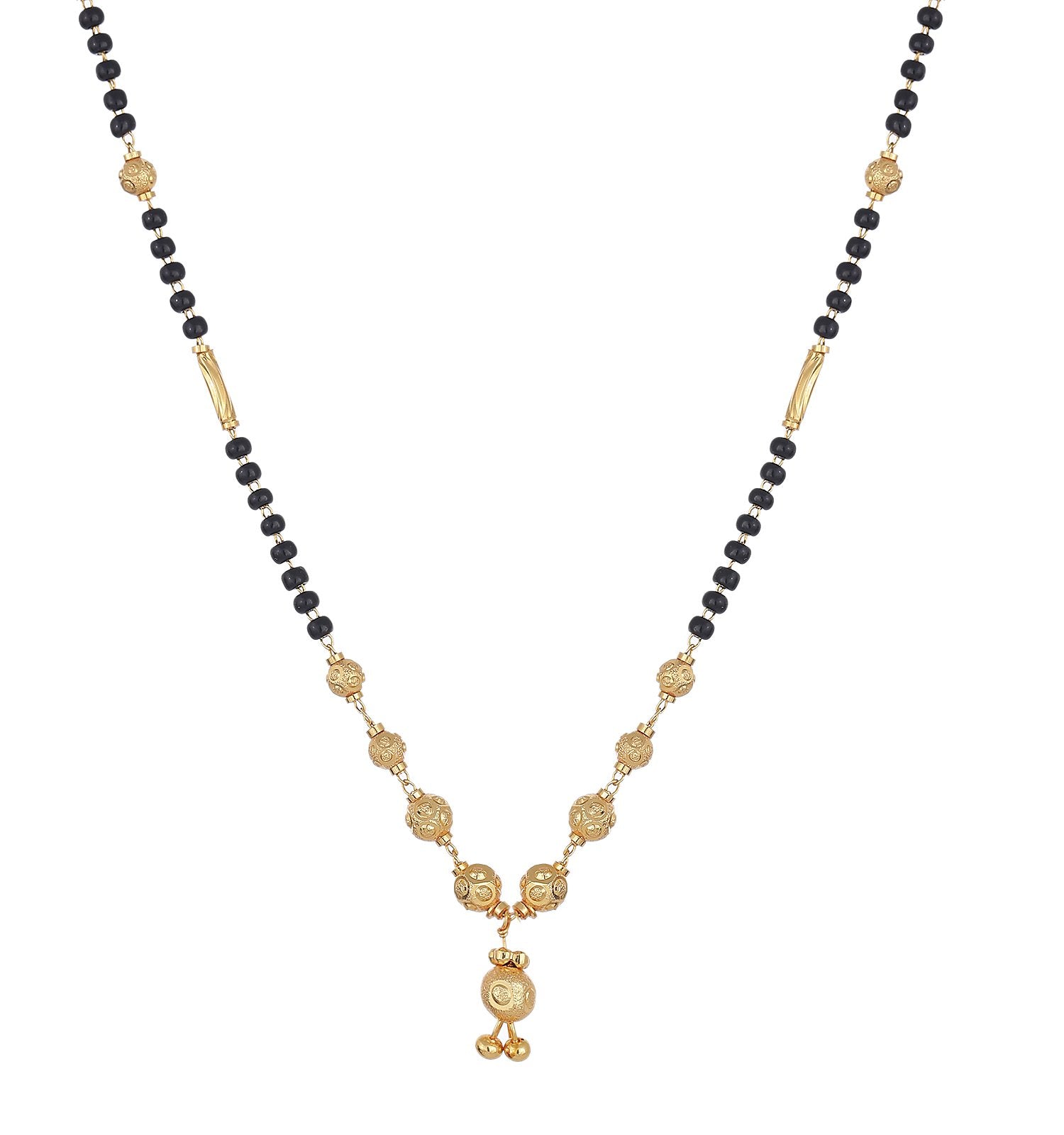Zeneme Traditional Gold Plated Pearl Mangalsutra With Black Bead Chain for Women