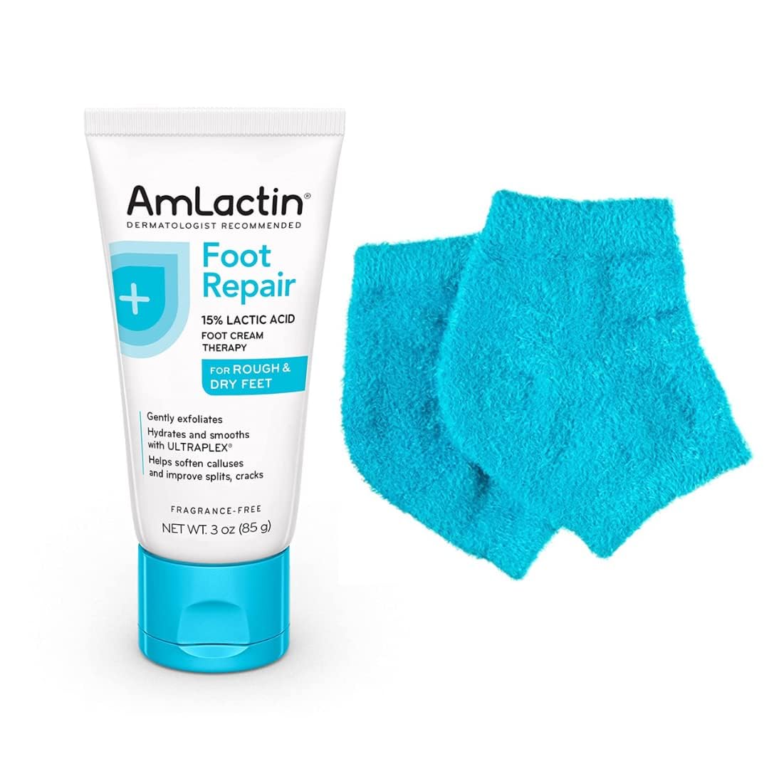Amlactin Foot Repair Foot Cream Therapy, 3 Oz + One Pair Moisturizing Heel Socks