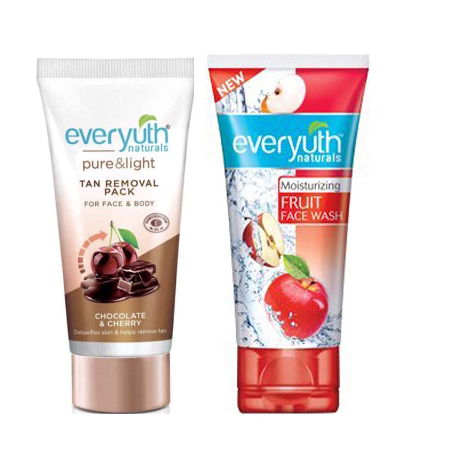 Everyuth Naturals Fruit Face Wash, 50Gm And Chocolate And Cherry Tan Removal Face Pack, 50Gm