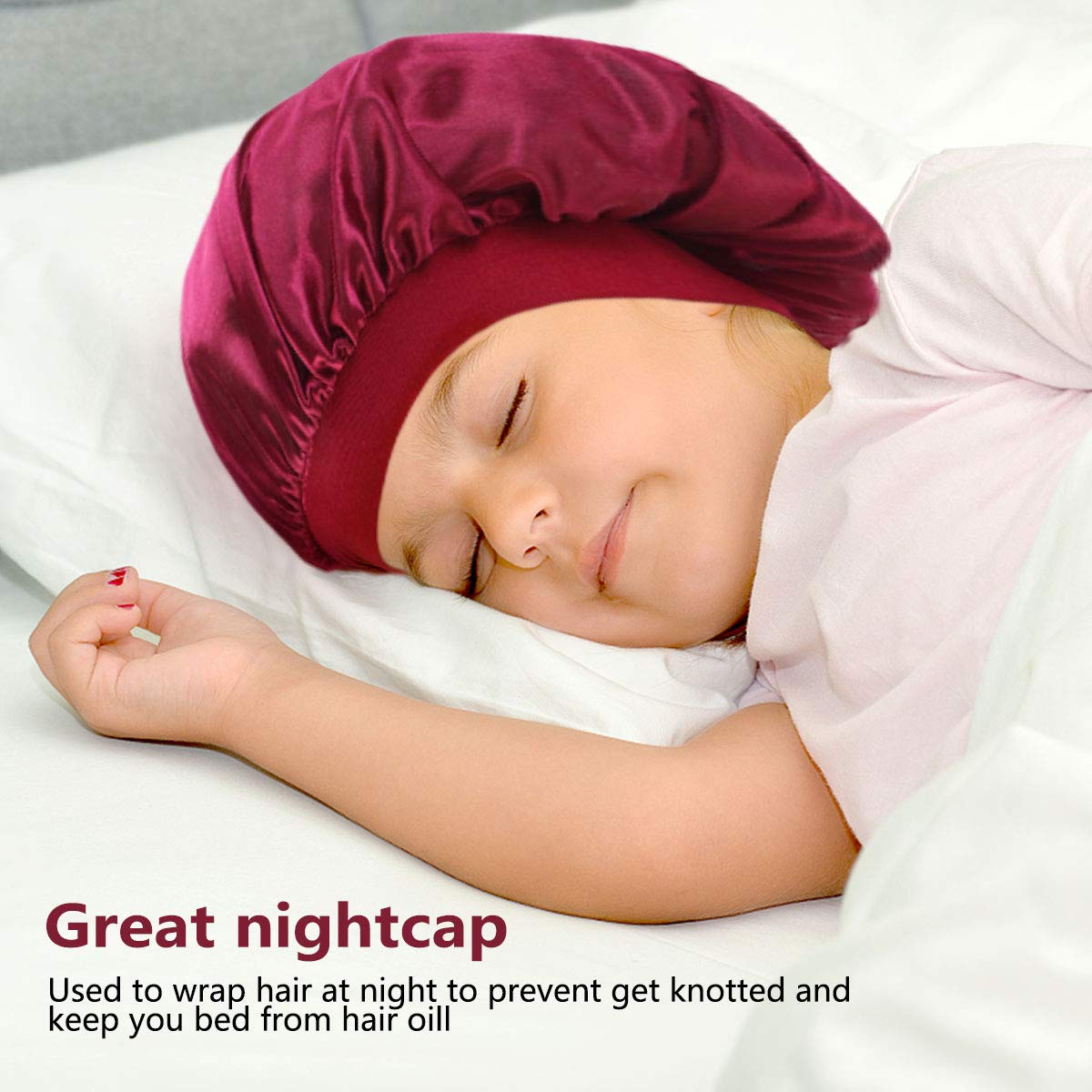 Lades Kids Satin Sleeping Cap - Childs Sleep Bonnet For Curly Hair Wrap With Adjustable Soft For Children Girls 3 Packs