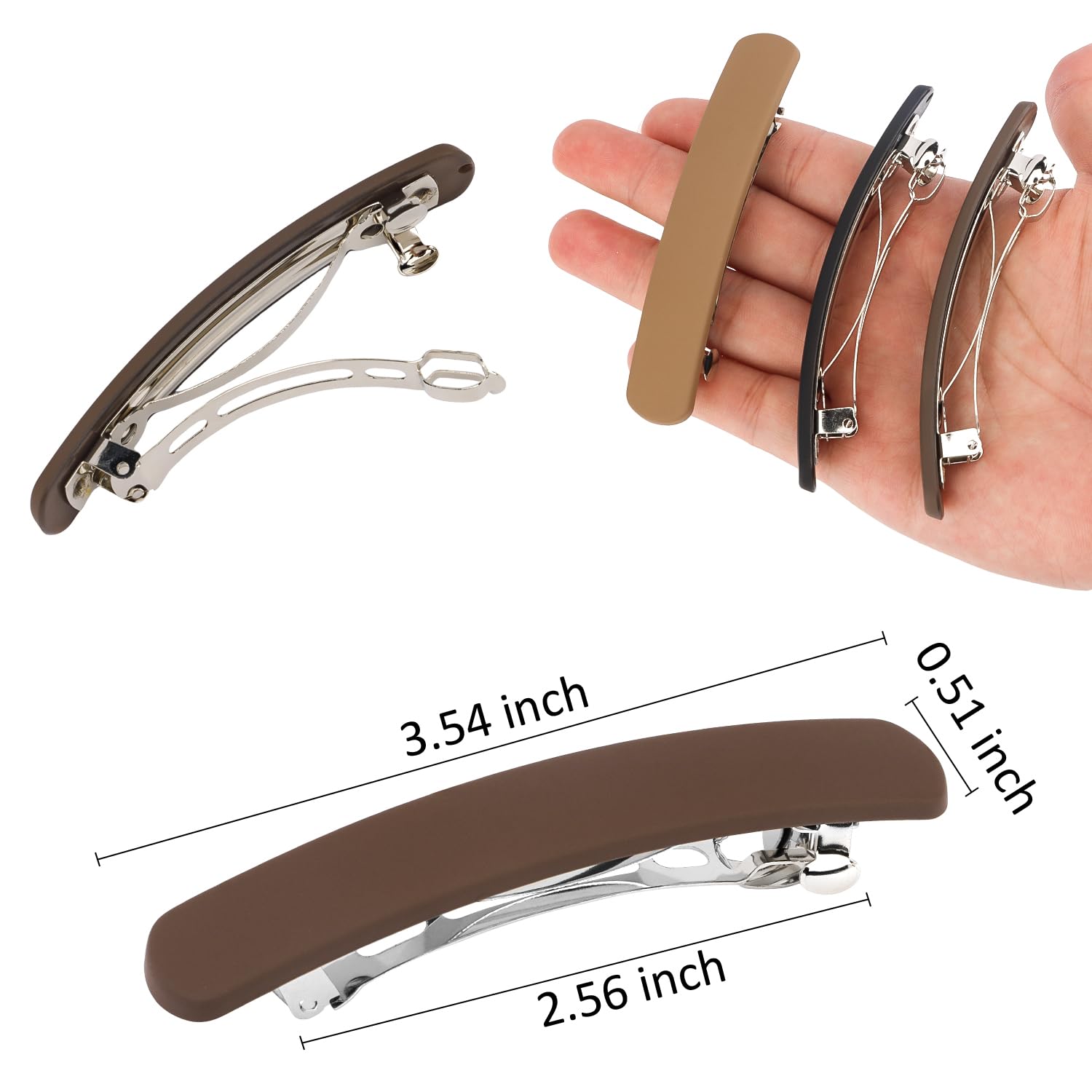 Atoden Women'S Flat Hair Barrettes - 3Pcs Matte French Clips For Thin Fine Or Short Medium Hair, Khaki Brown Black Accessories