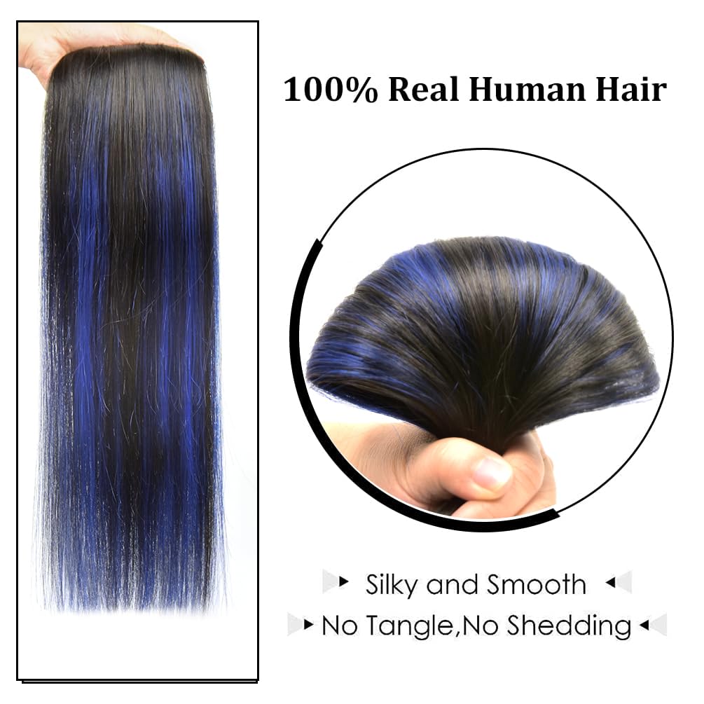 22'' Hair Extensions Clip In Human Hair For Women - Silky Straight Remy Real Long Human Hair Clip On 90Grams 4Pieces #(1B/Blue)
