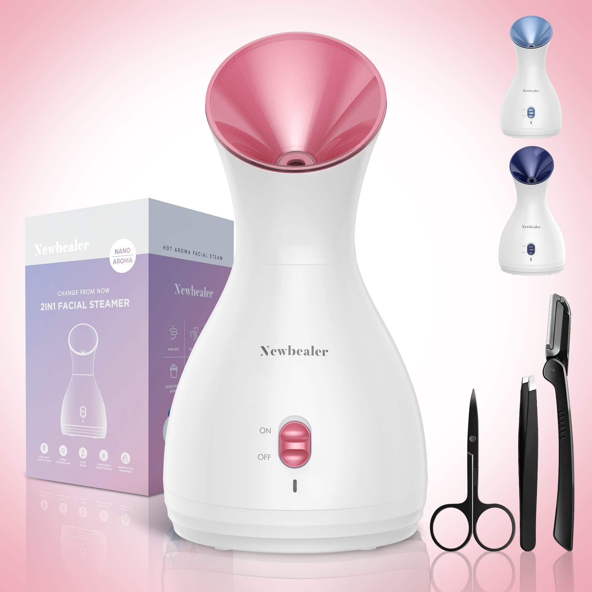 Newbealer 2in1 Facial Steamer, Hot Mist Facial Aromatherapy Humidifier Atomizer, Large Face Steamer Unclogs Pores Sinuses Moistu