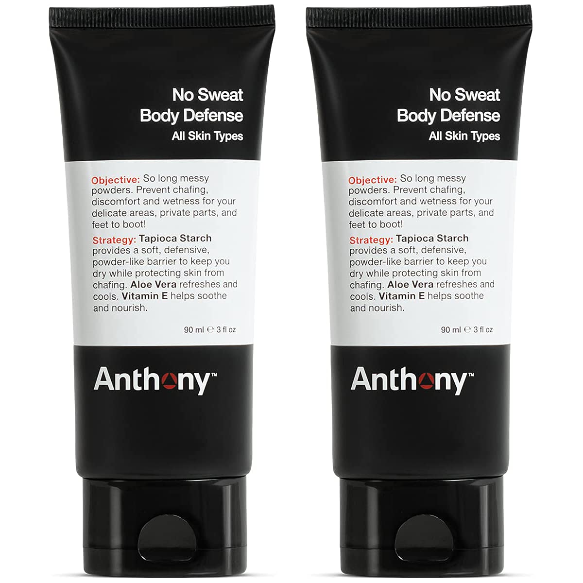 Anthony No Sweat Body Defense Deodorant For Men - Anti-Chafing, Anti-Itch Cream-To-Powder Lotion For Sweat And Body Odor Control
