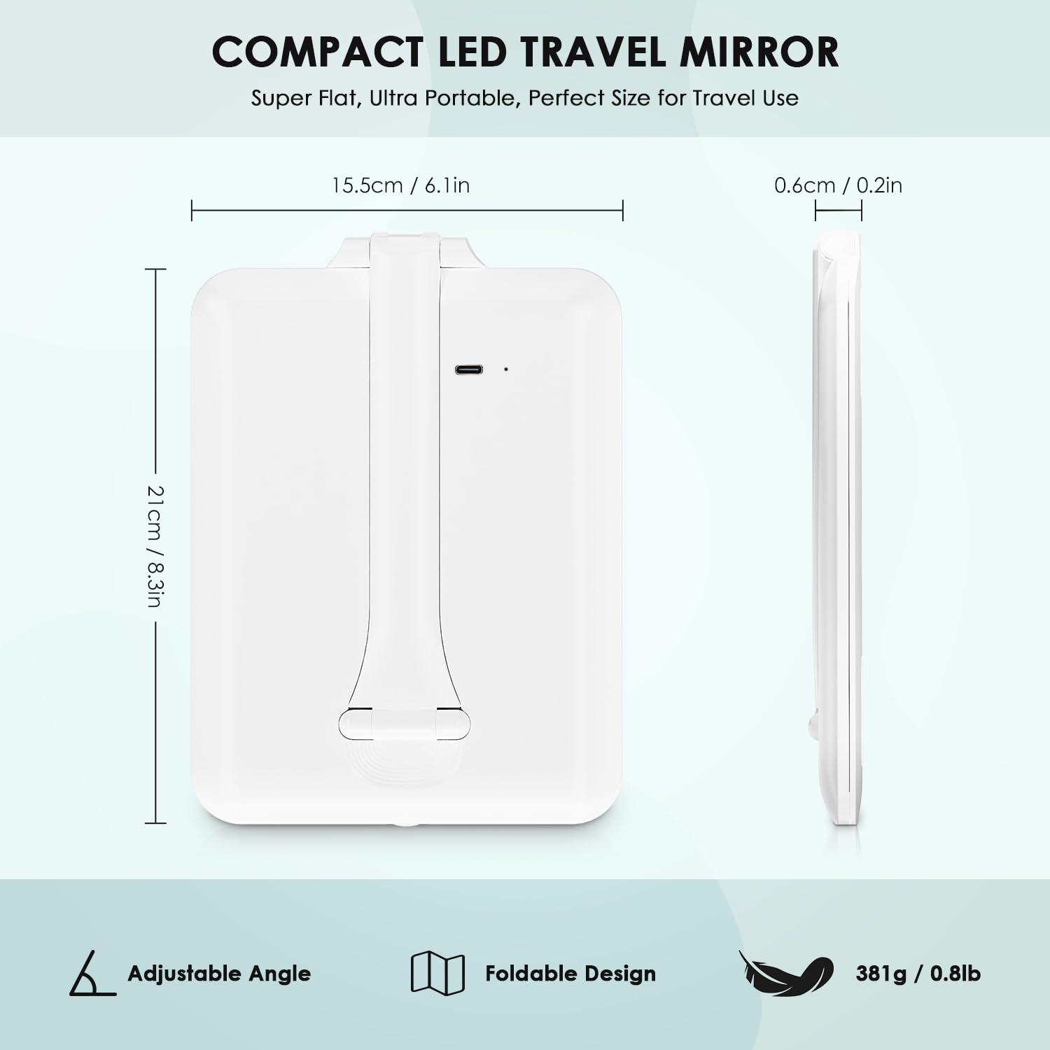 Auxmir Foldable Makeup Mirror With 3 Dimmable Color Lights, Usb Rechargeable Lighted Vanity Mirror With Touch Screen, Compact &