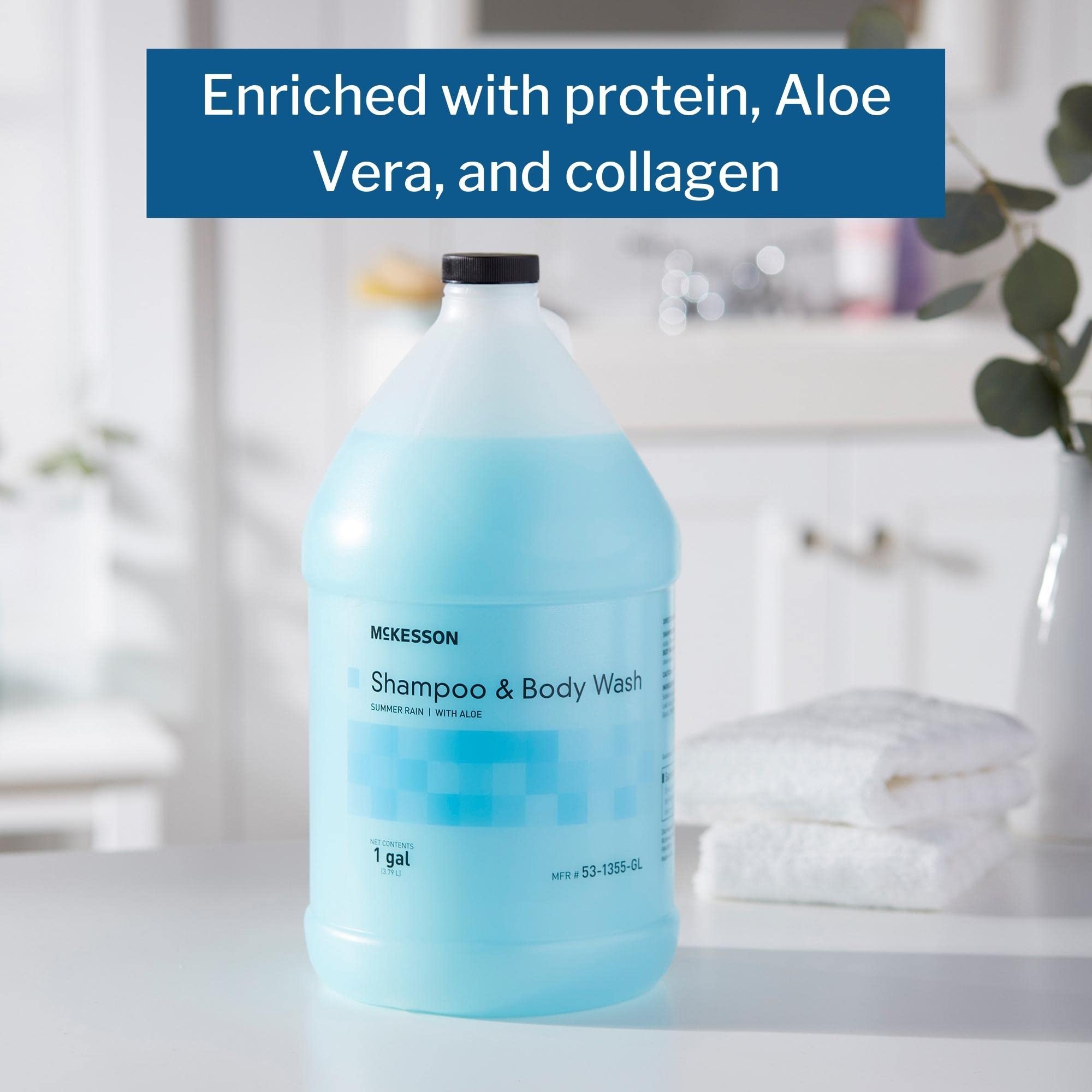 McKesson Body Wash and Shampoo with Aloe, 1 Gallon [4 Count Bulk], Summer Rain