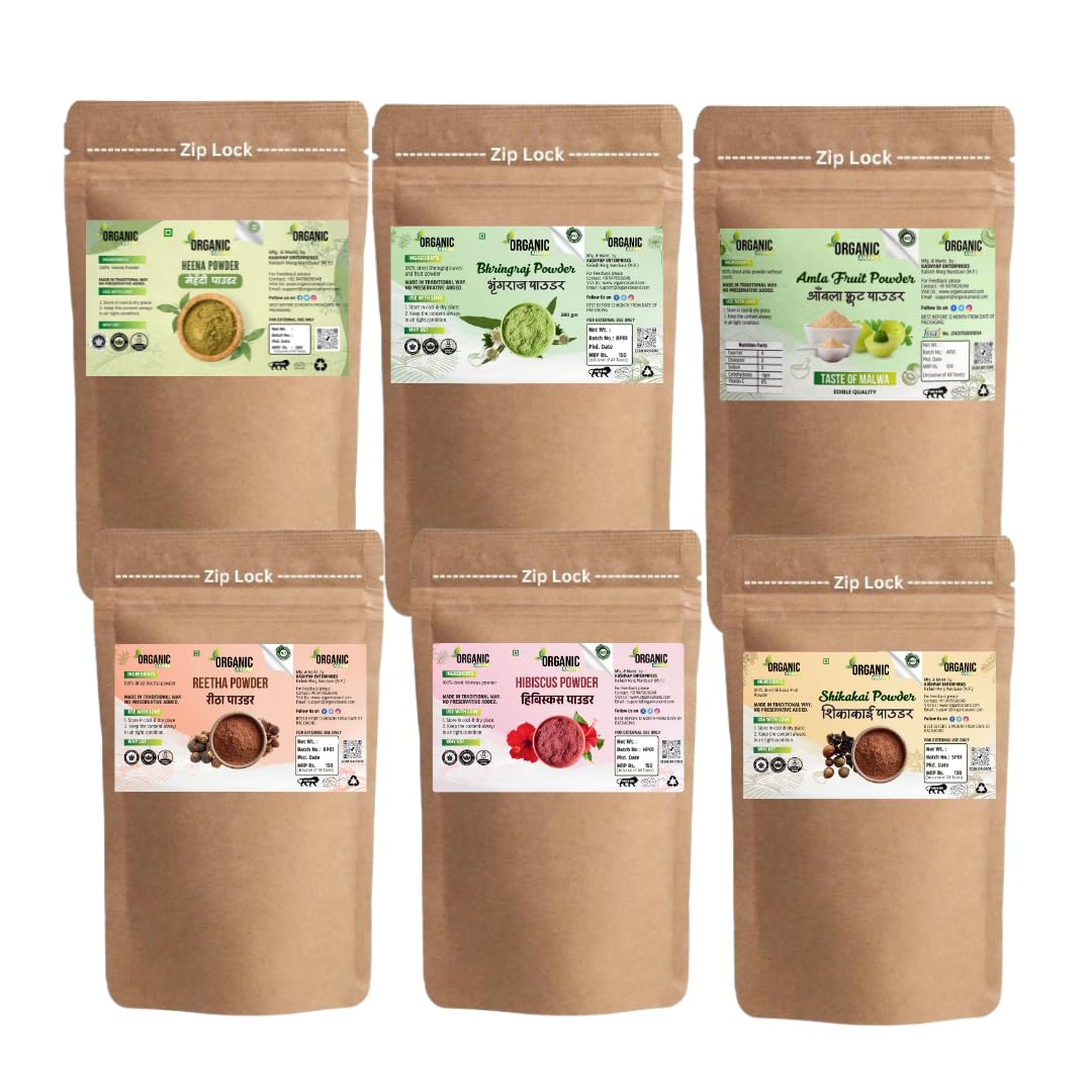 Organic Anand Amla, Reetha Shikakai, Bhringraj, Hibiscus And Henna Powder For Hair (Pack Of 6, 75Gm Each,Total 450 Grams)