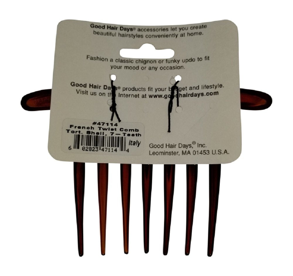 Good Hair Days French Twist Comb - 7-Tooth Curved Styling Comb for Elegant Updos, Bridal Jewelry & Hair Pin Accessories in Daily