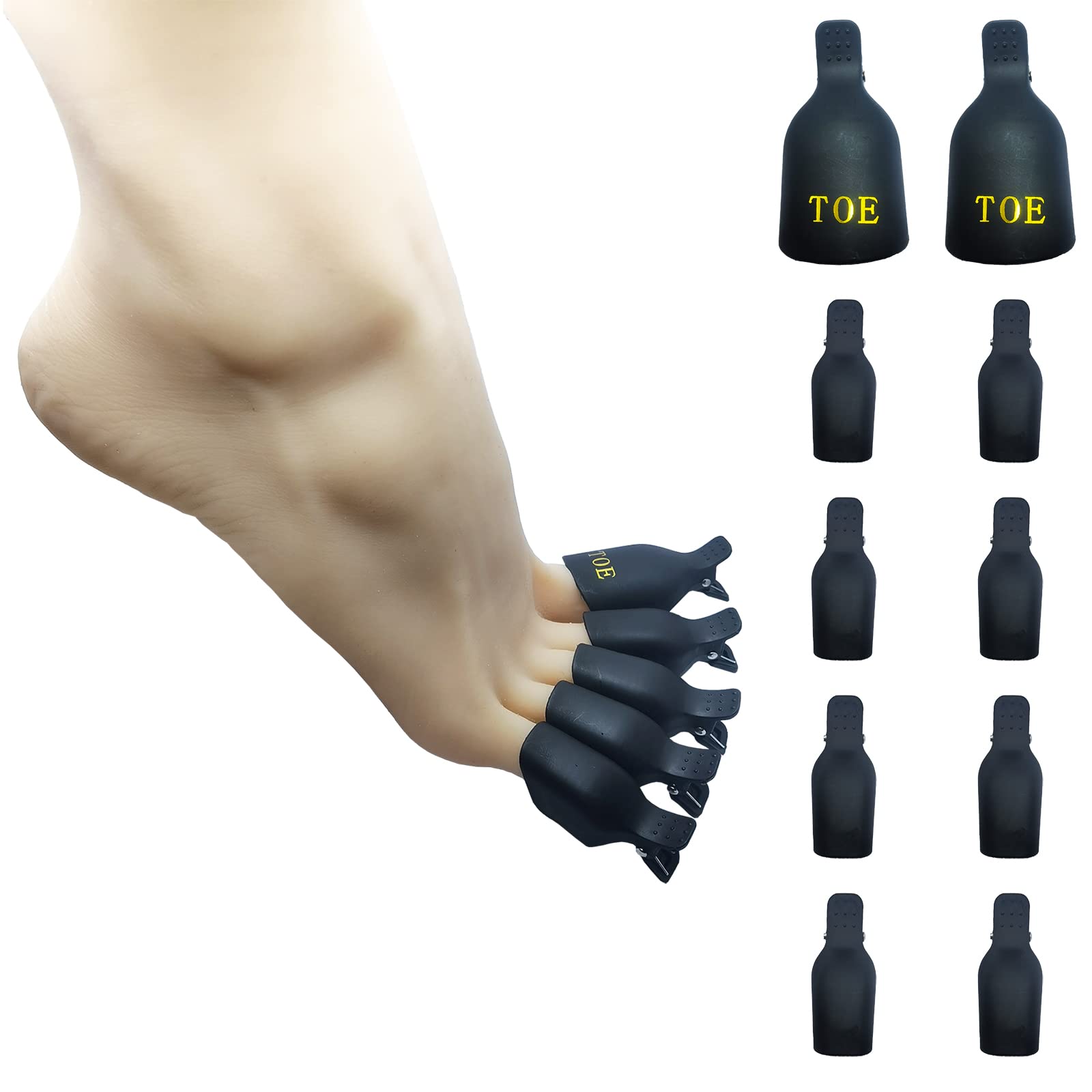 (10 Pcs black Toenail) Plastic Acrylic Nail Art Soak Off Cap Clip UV Gel Polish Remover Wrap Tool Gel Nail Polish Remover Clips 