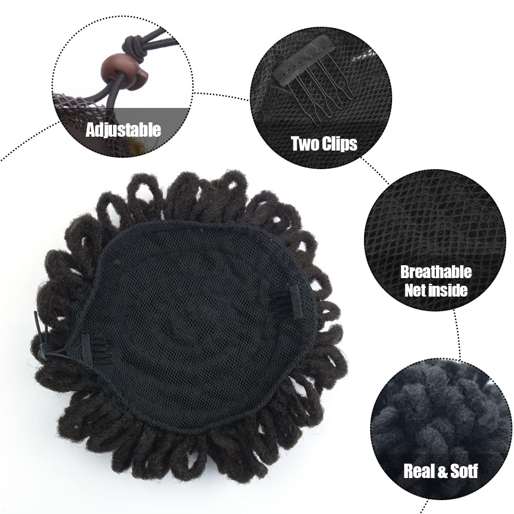 Yinmei Baibian 10Inch Dreadlocks Bun Drawstring Ponytail Hair Chignon Curly Braided Afro Puff Nu Locs Braids Buns Hairpiece Synt