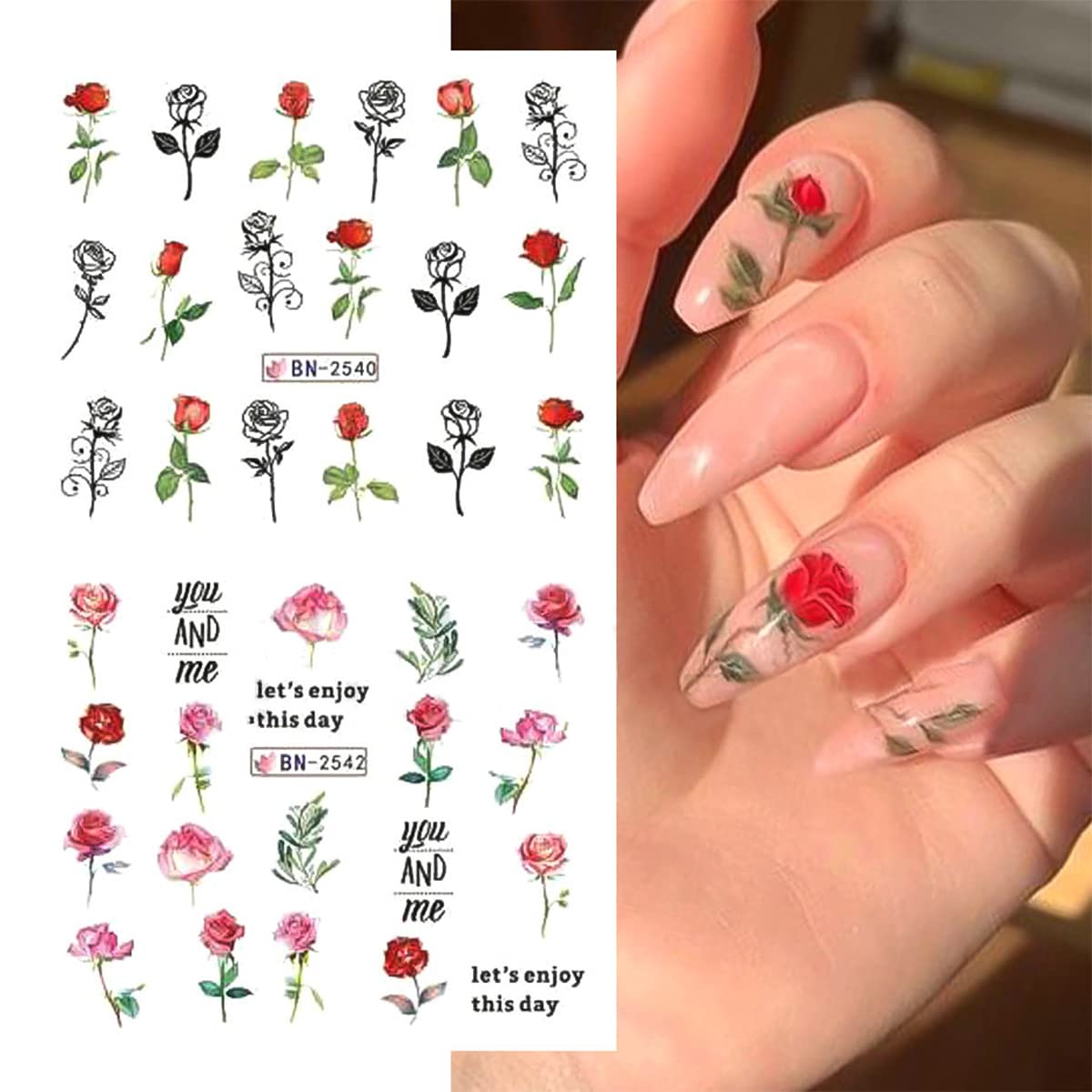 Flower Nail Stickers Rose Geometric Lines Nail Decor Water Transfer Decals Slider Love Letter Nail Foils Diy Wedding Designs Man