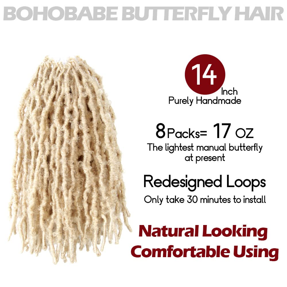 8 Packs Butterfly Locs Crochet Hair 14 Inch Light Weight Butterfly Faux Locs Crochet Hair Short Blonde Distressed Butterfly Locs