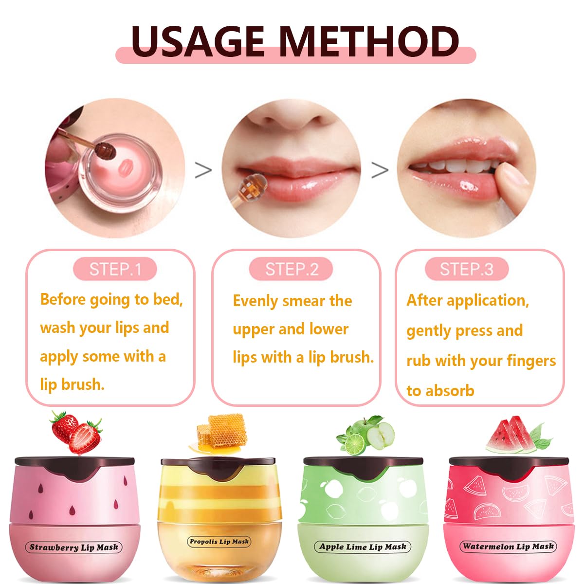2 Pcs Apple Lime & Watermelon Lip Balm, Honey Strawberry Lip Mask Overnight, Moisturizing Lip Sleeping Mask, Hydrate Repair Prev