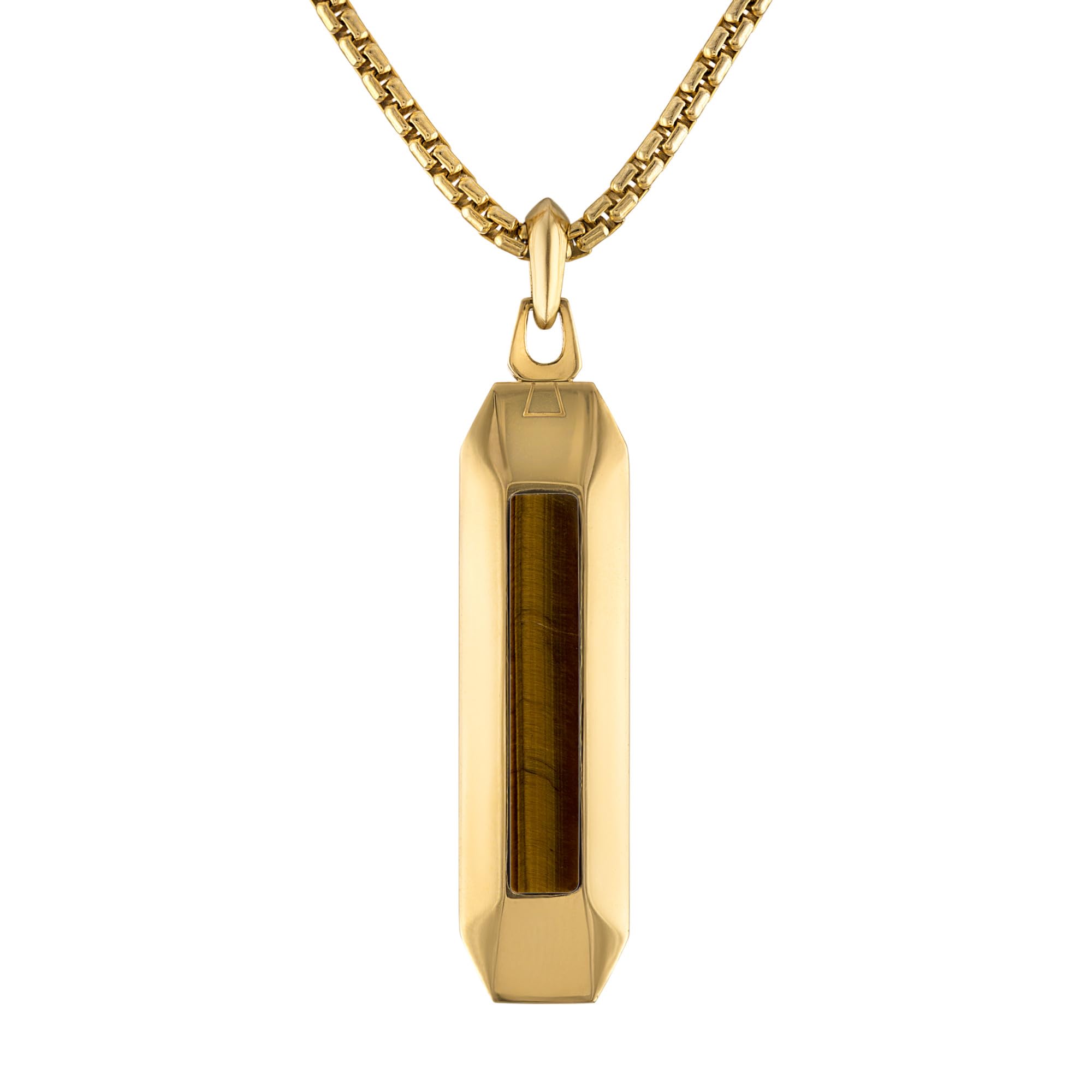 Bulova Jewelry Mens Marine Star Pendant Necklace with Rounded Box Chain, Gold Tone/Tigers Eye
