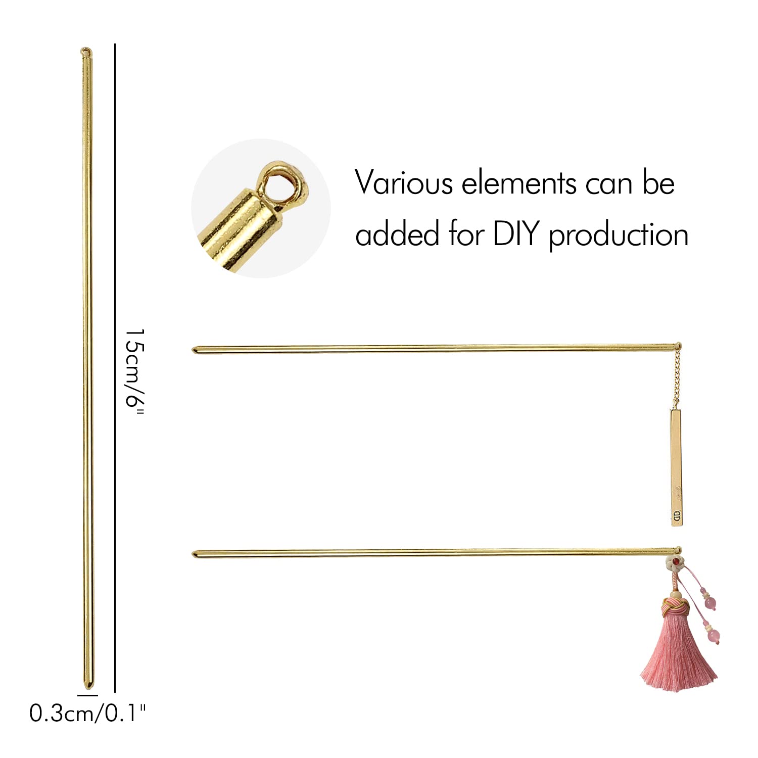Lawie 40 Pack 6 Inch Gold Silver Long Metal Straight Hair Sticks With Hole Pencil Plain Hair Picks Forks Needle Rod Blank Thin H